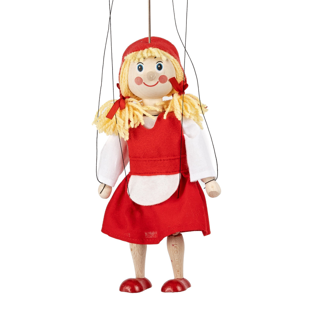Marionette The Little Red Riding Hood with Braids 43 cm, Multicolour Marionette - Pintado & Lacado