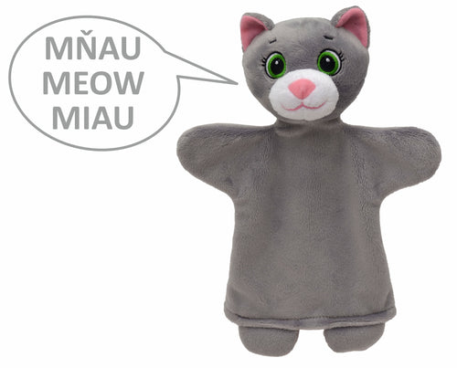 Hand Puppet Cat Speaking 26 cm, Grey Hand Puppet - Pintado & Lacado
