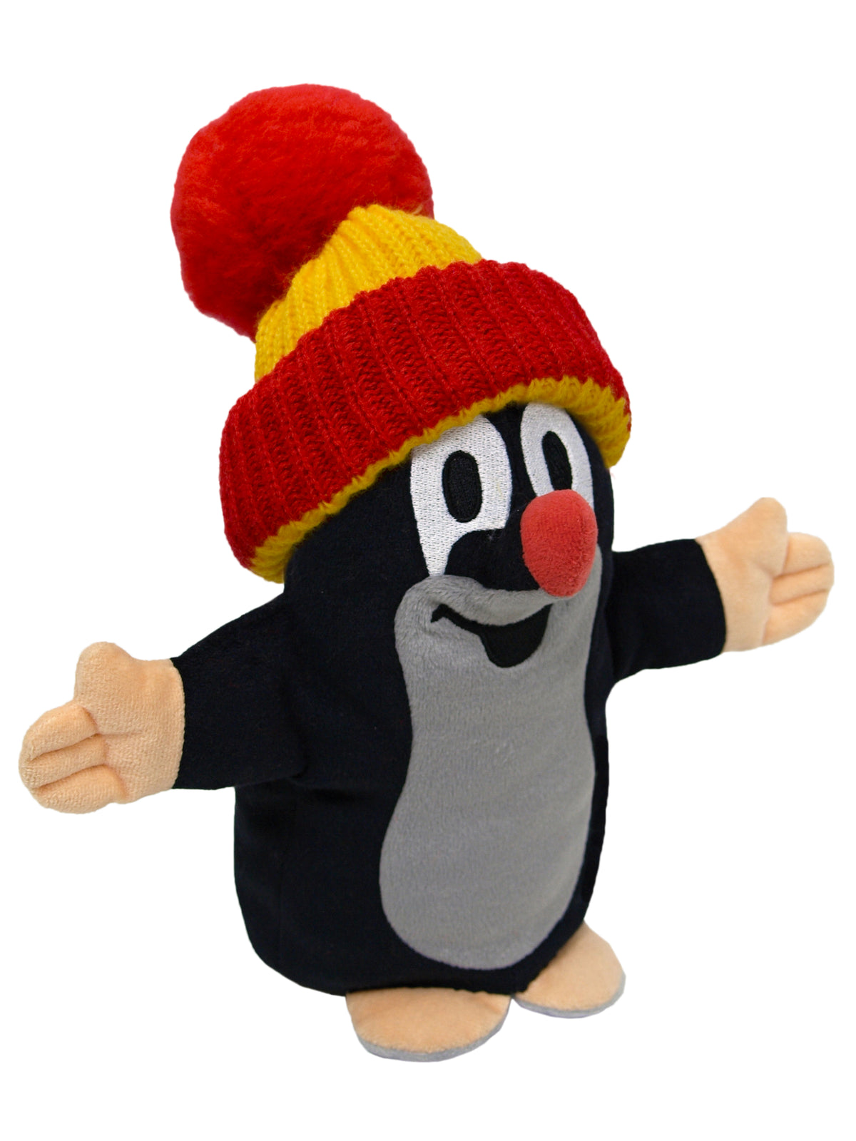 Hand Puppet The Little Mole with Red Beanie 25 cm, Black / Red Hand Puppet - Pintado & Lacado