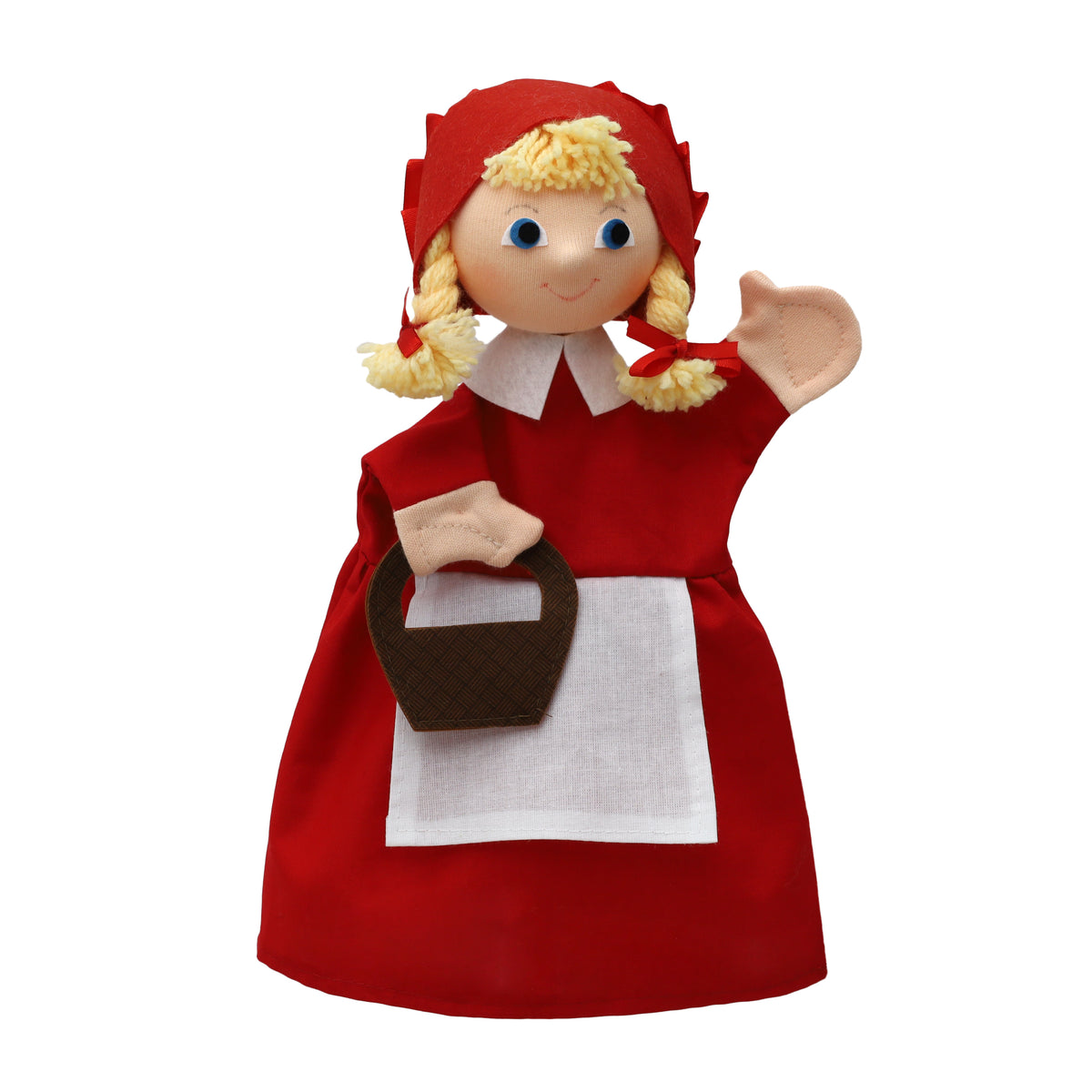 Hand Puppet The Little Red Riding Hood with Braids and Basket 30 cm, Red Hand Puppet - Pintado & Lacado