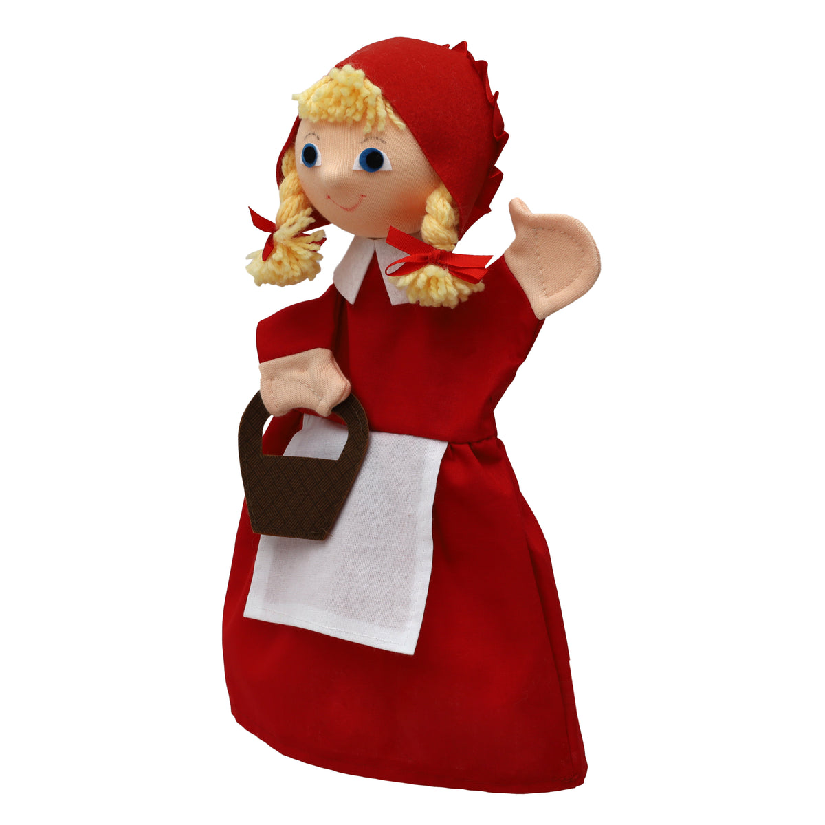 Hand Puppet The Little Red Riding Hood with Braids and Basket 30 cm, Red Hand Puppet - Pintado & Lacado