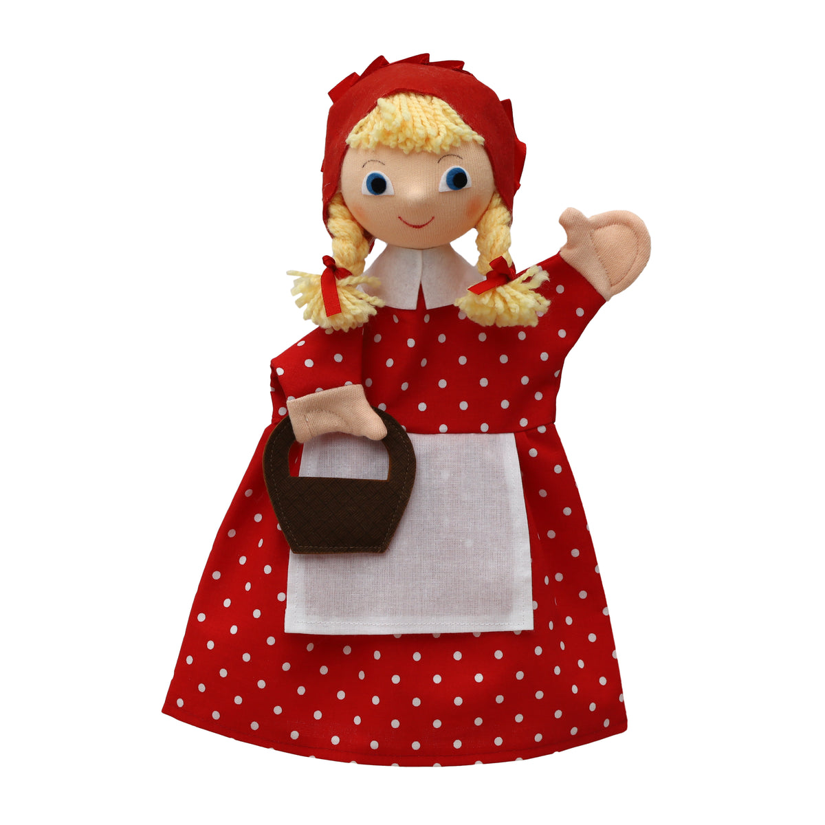 Hand Puppet The Little Red Riding Hood with Braids and Basket 30 cm, Red Hand Puppet - Pintado & Lacado