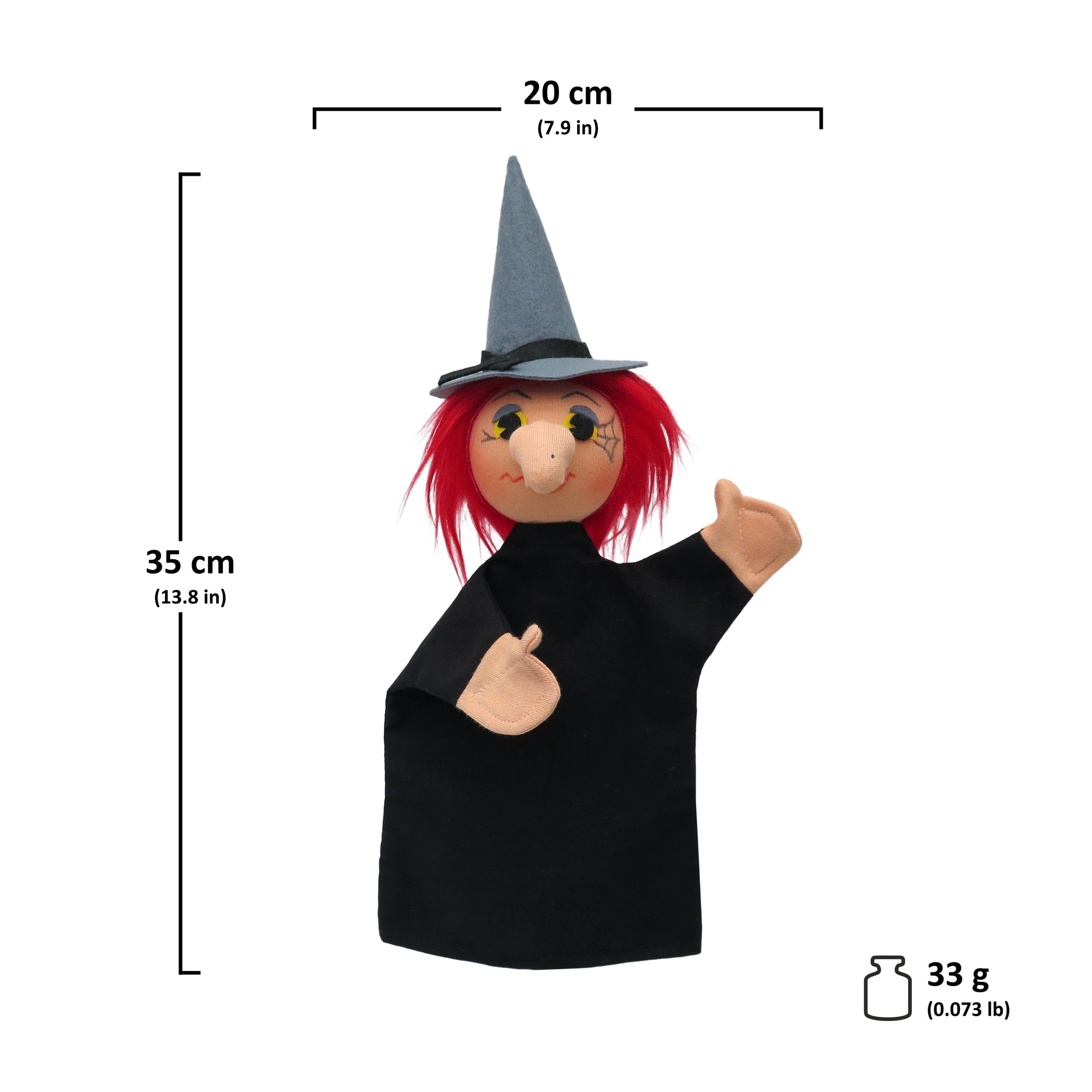 Handpuppe Schwarze Hexe 35 cm, 22163A