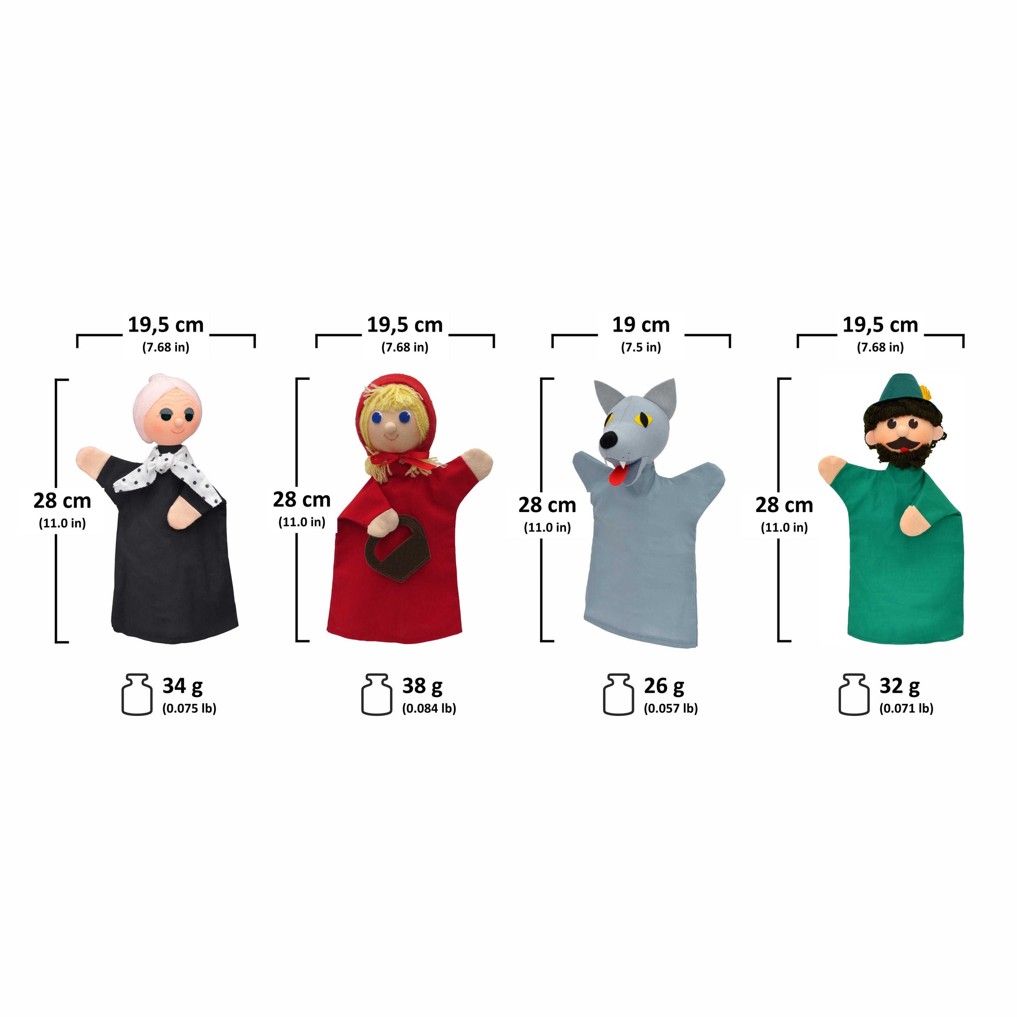 4er Set Handpuppen Rotkäppchen 18,5 cm, 22757S