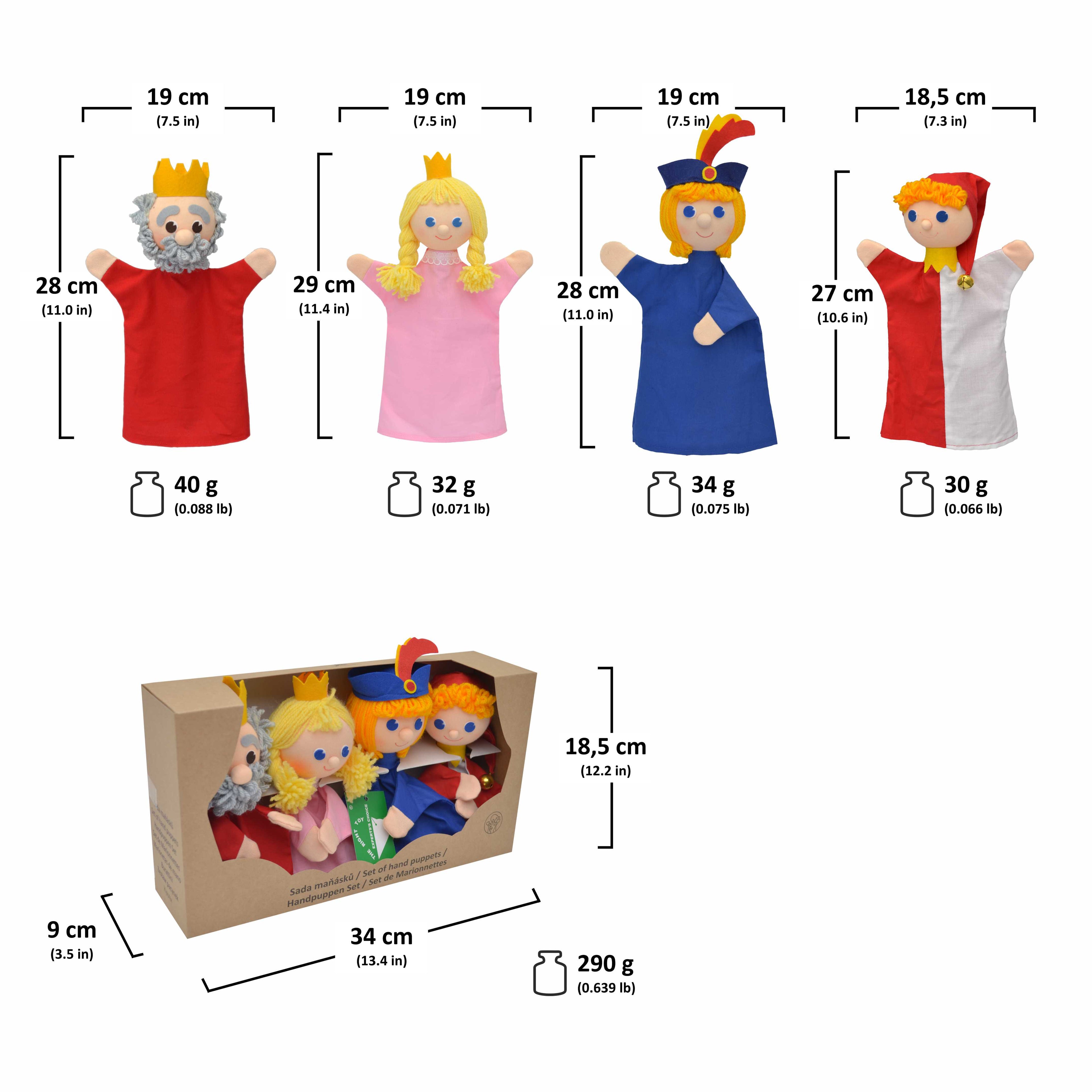 4er Set Handpuppen Prinz König Königin 18,5 cm, 22759B
