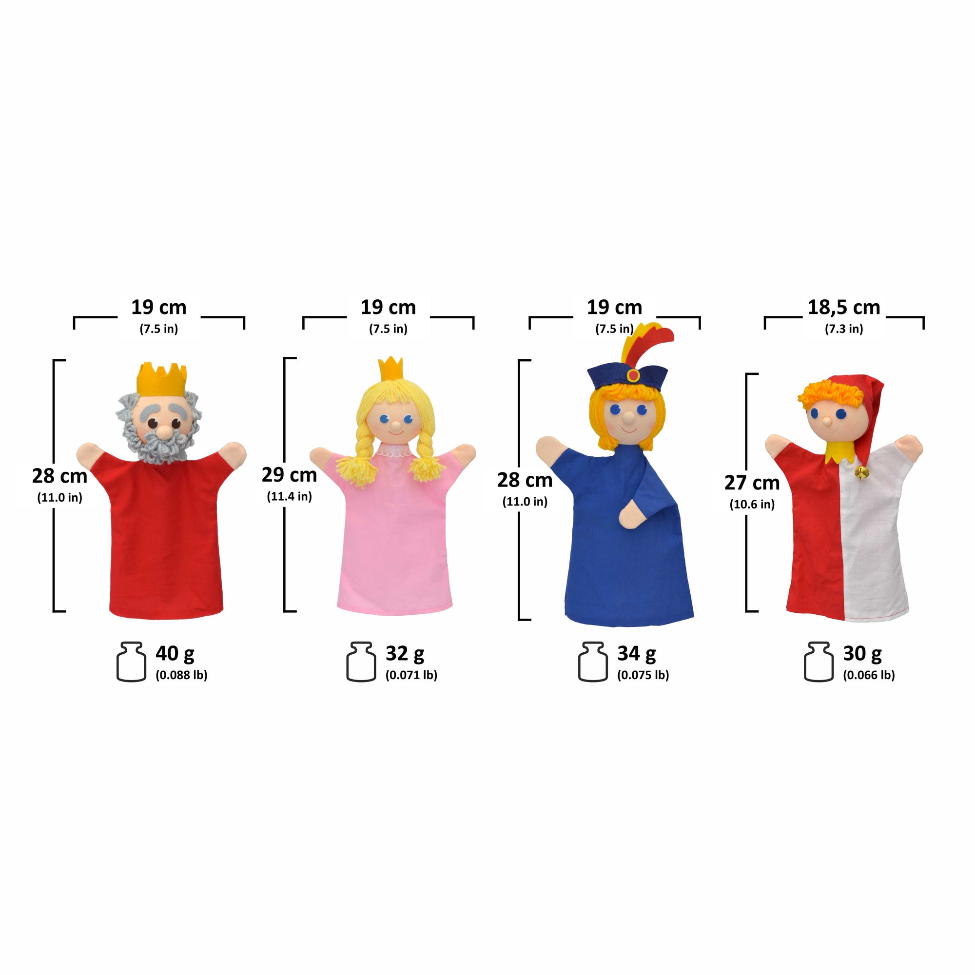 4er Set Handpuppen Königliche Familie 18,5 cm, 22759P
