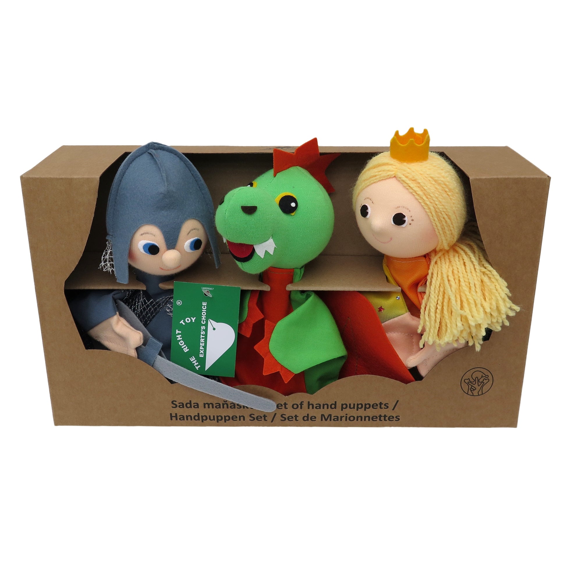 3er Set Handpuppen Prinzessin & Prinz & Drache 19 cm, 22782G