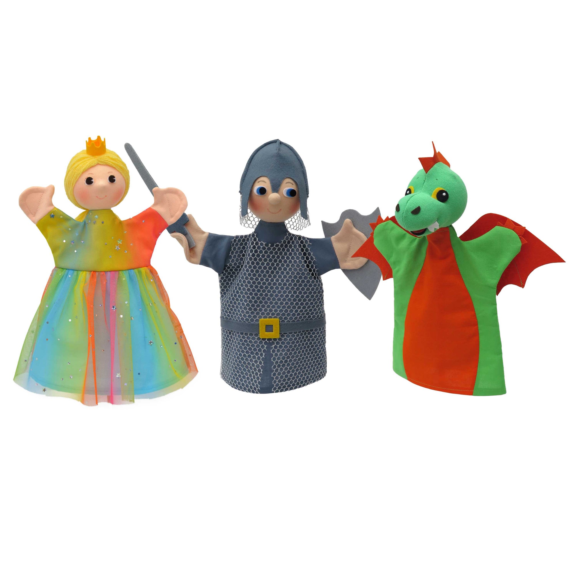 3er Set Handpuppen Prinzessin Prinz Drache 18,5 cm, 22782T