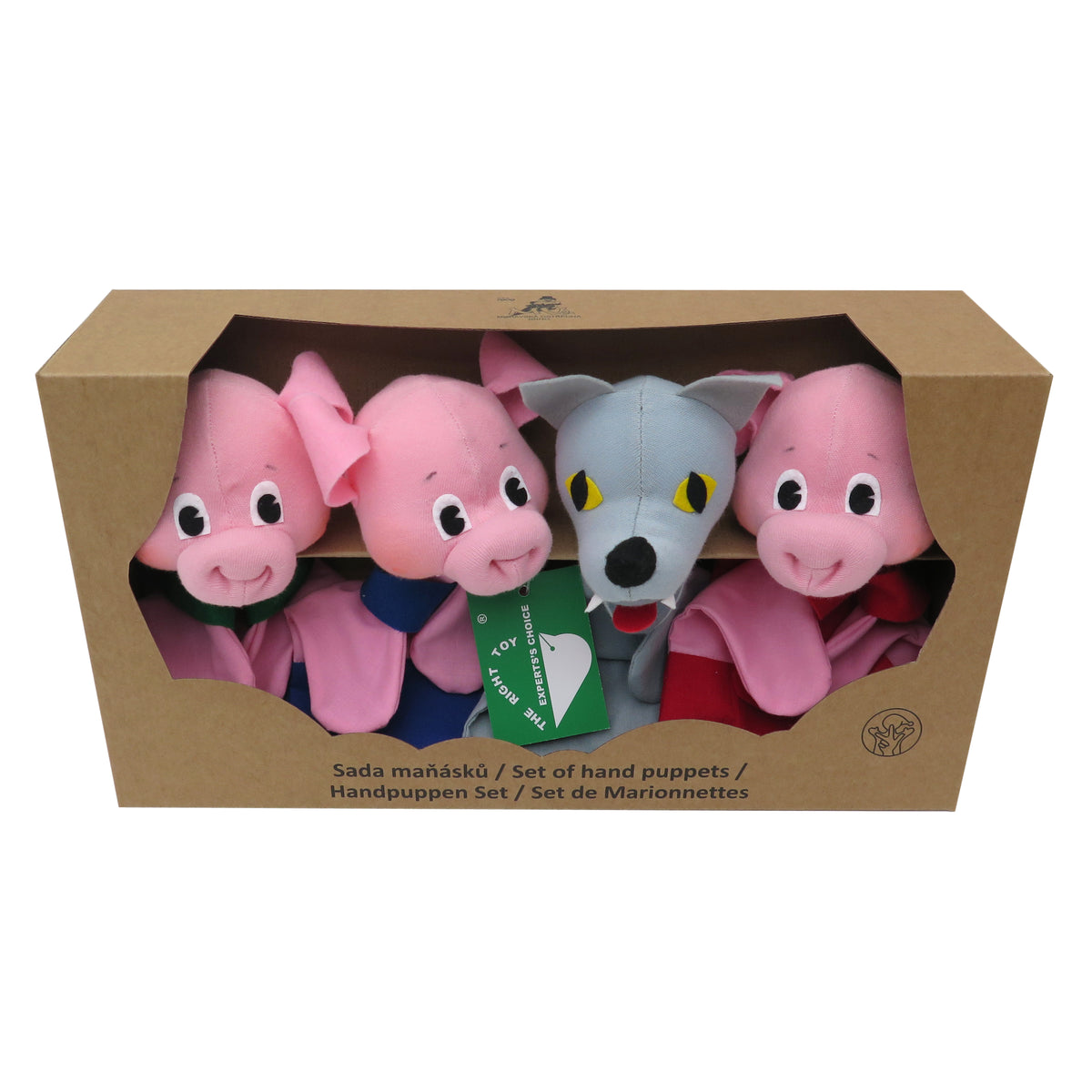 Set of Hand Puppets Three Little Pigs & Wolf 18,5 cm, Multicolour Set of Hand Puppets - Pintado & Lacado