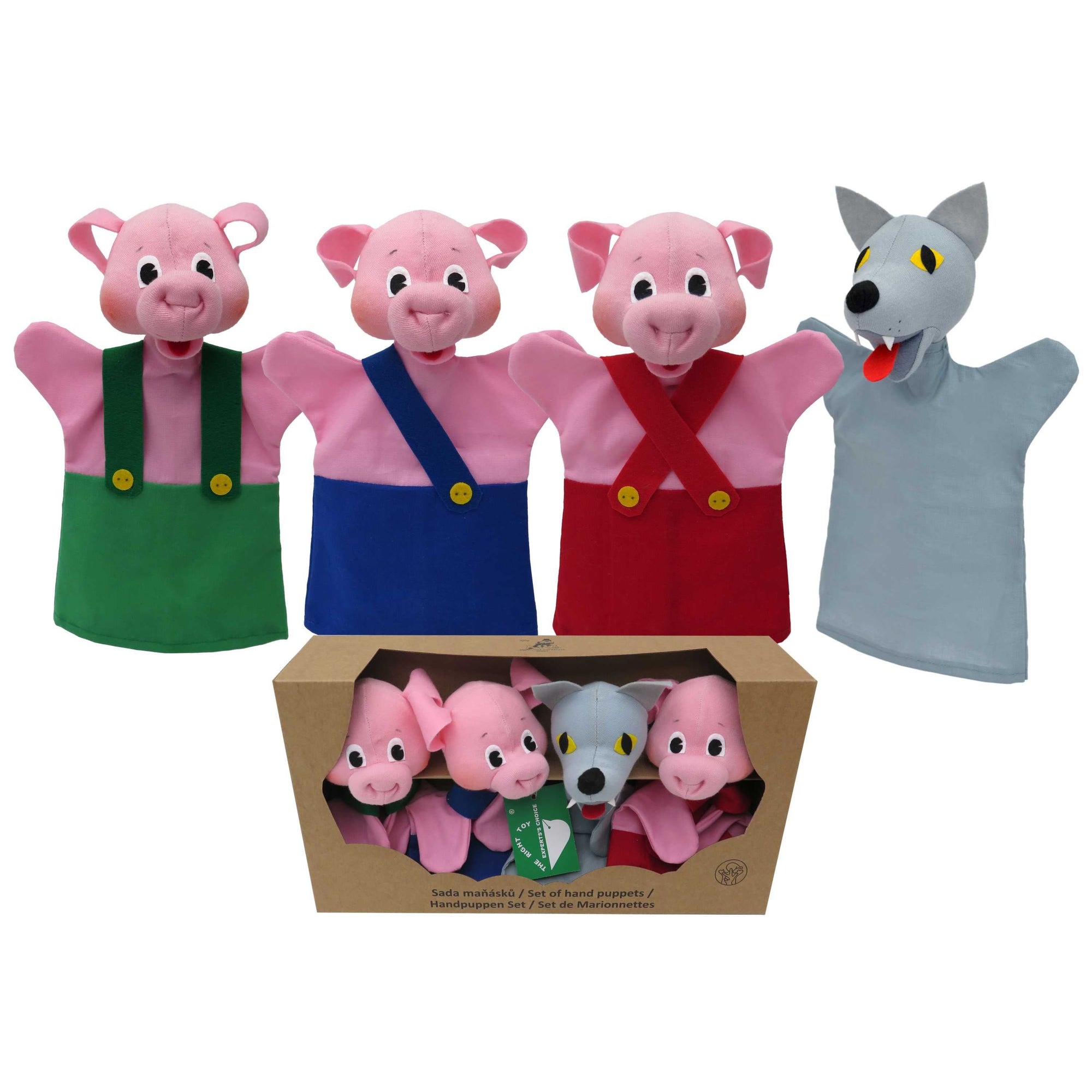 4er Set Handpuppen Drei kleine Schweine & Wolf 18,5 cm, 22784D