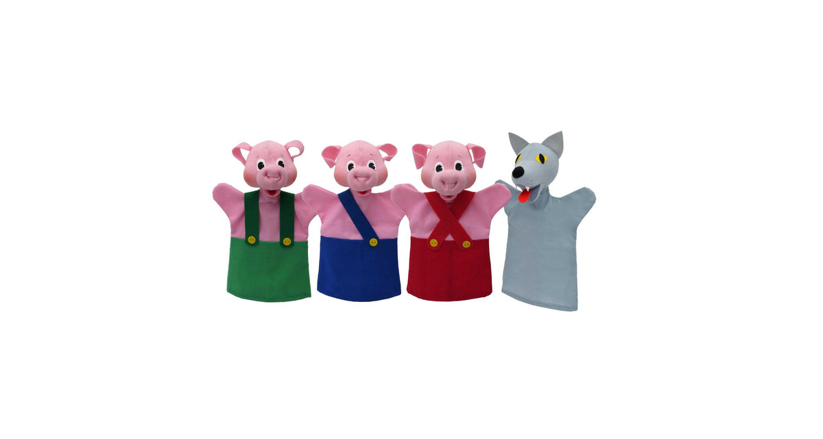 Set of Hand Puppets Three Little Pigs & Wolf 26 cm, Multicolour