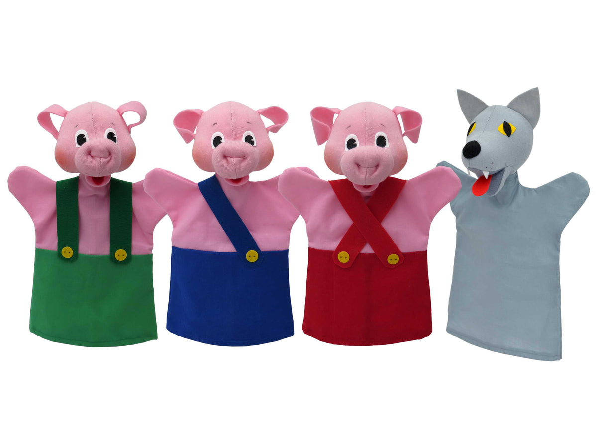Set of Hand Puppets Three Little Pigs & Wolf 26 cm, Multicolour Set of Hand Puppets - Pintado & Lacado
