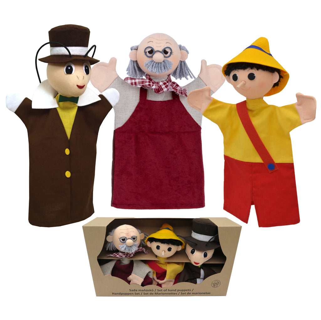 3er Set Handpuppen - Pinuccio 18,5 cm, 22789D Handpuppe - Pintado & Lacado