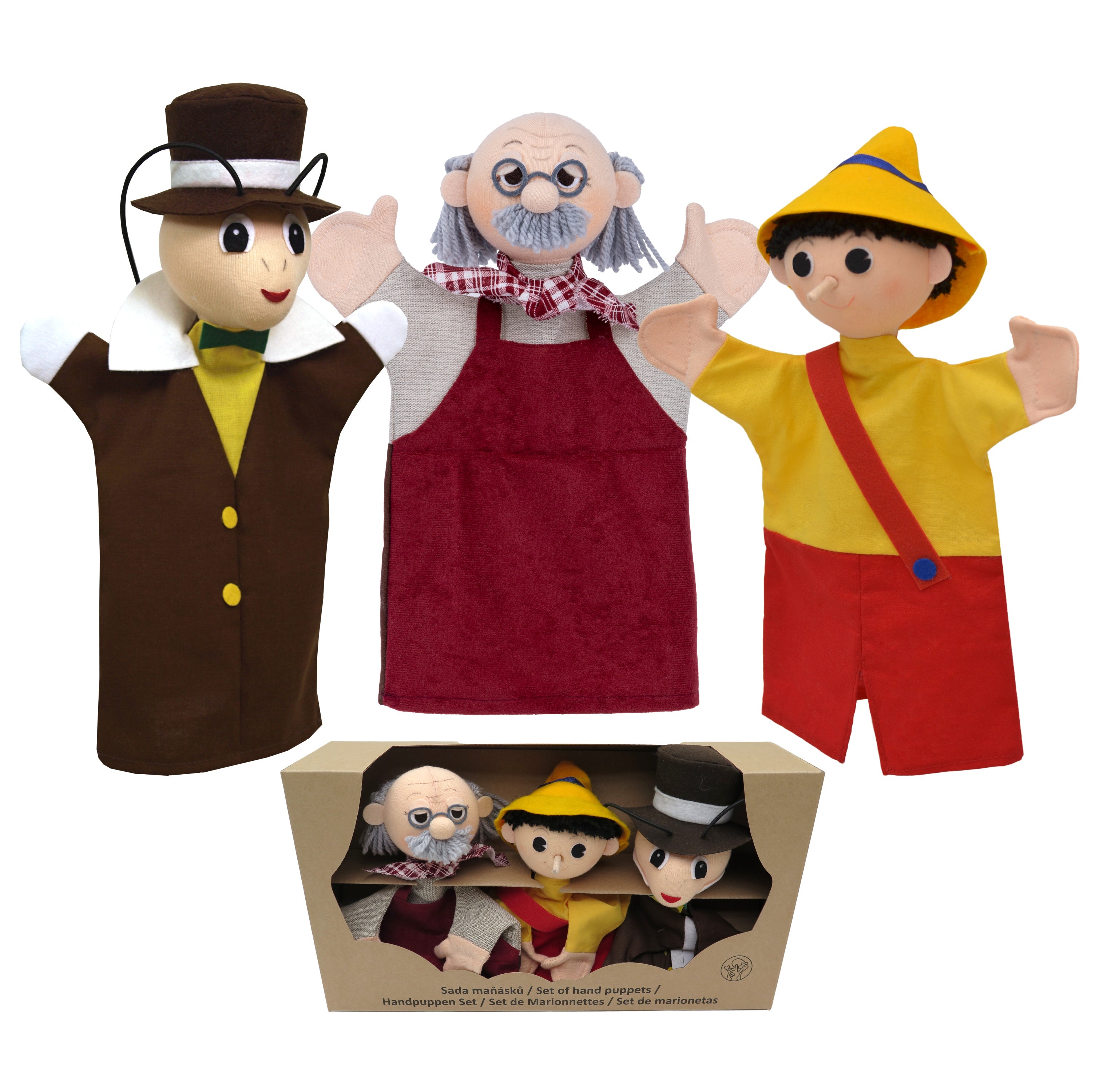 3er Set Handpuppen - Pinuccio 18,5 cm, 22789D Handpuppe - Pintado & Lacado