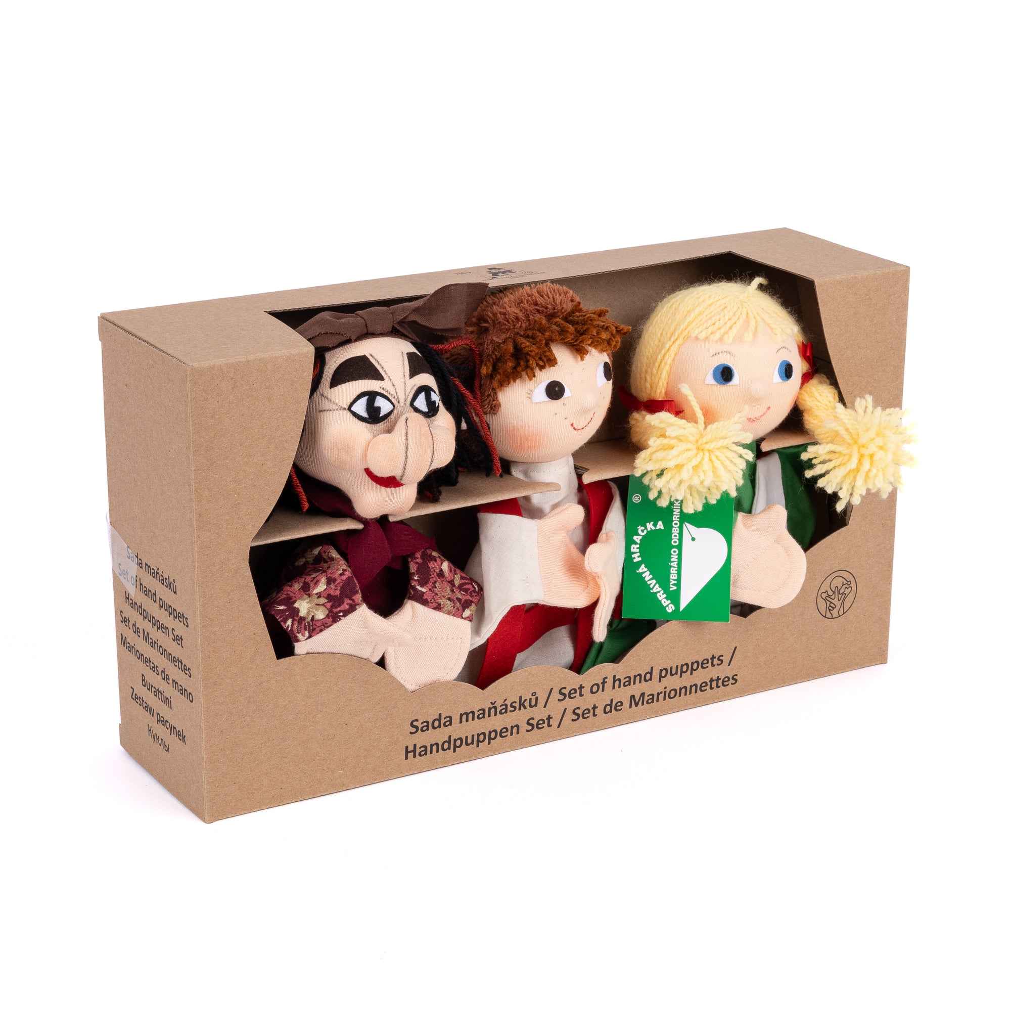 3er Set Handpuppen Hänsel und Gretel im Pappkarton 19 cm, 22790B