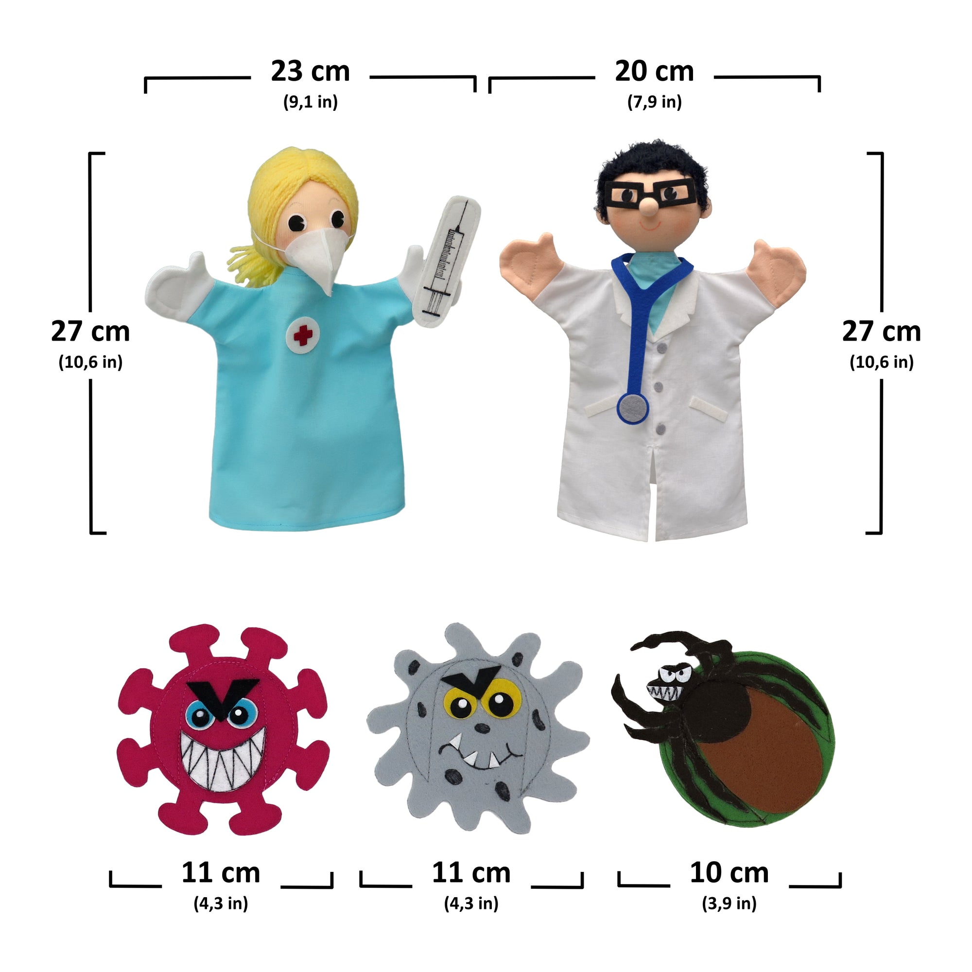 5er Set Handpuppen Arzt
Krankenhaus
Krankenschwester 26 cm, 22797P