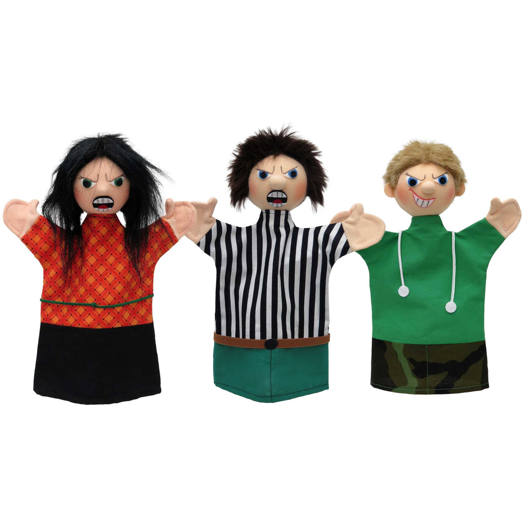 3er Set Handpuppen Mürrische Familie 27 cm, 22798P