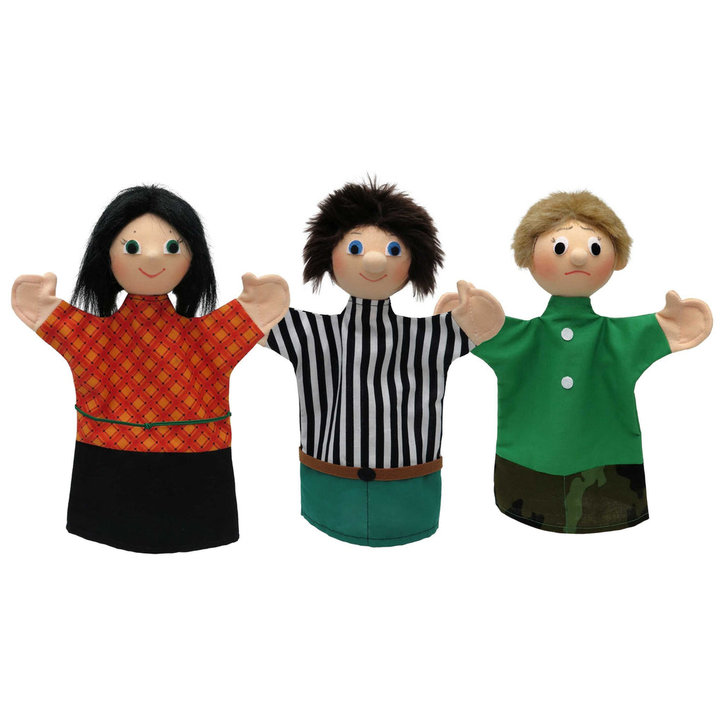 3er Set Handpuppen Mürrische Familie 27 cm, 22798P
