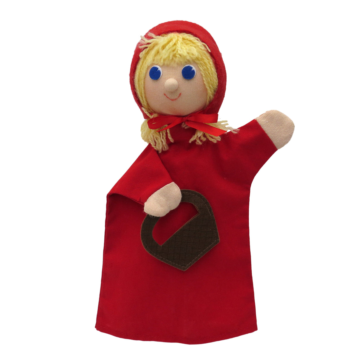 Hand Puppet The Little Red Riding Hood with Basket 28 cm, Red Hand Puppet - Pintado & Lacado