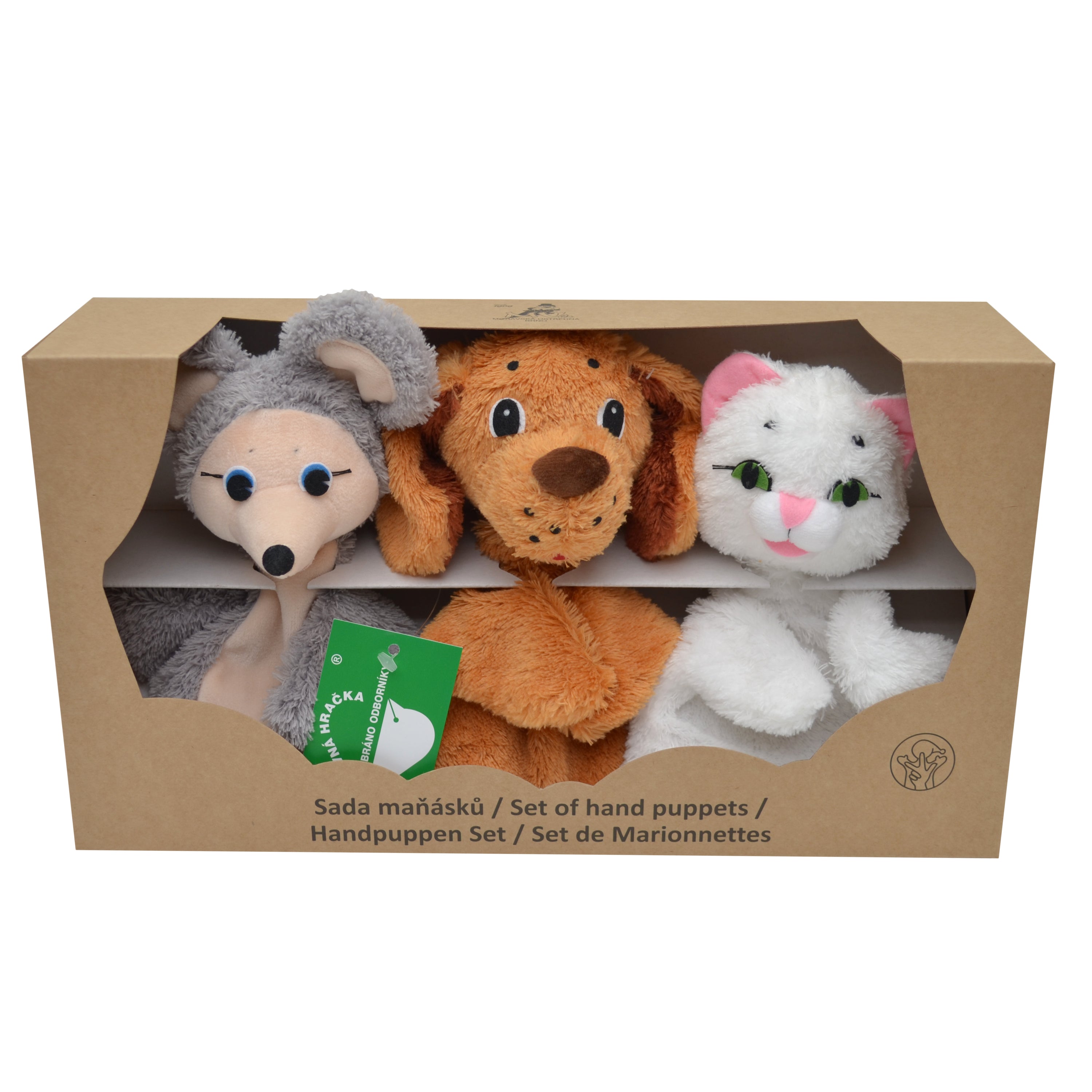3er Set Handpuppen Maus, Hund, Katze 18,5 cm, 24703A