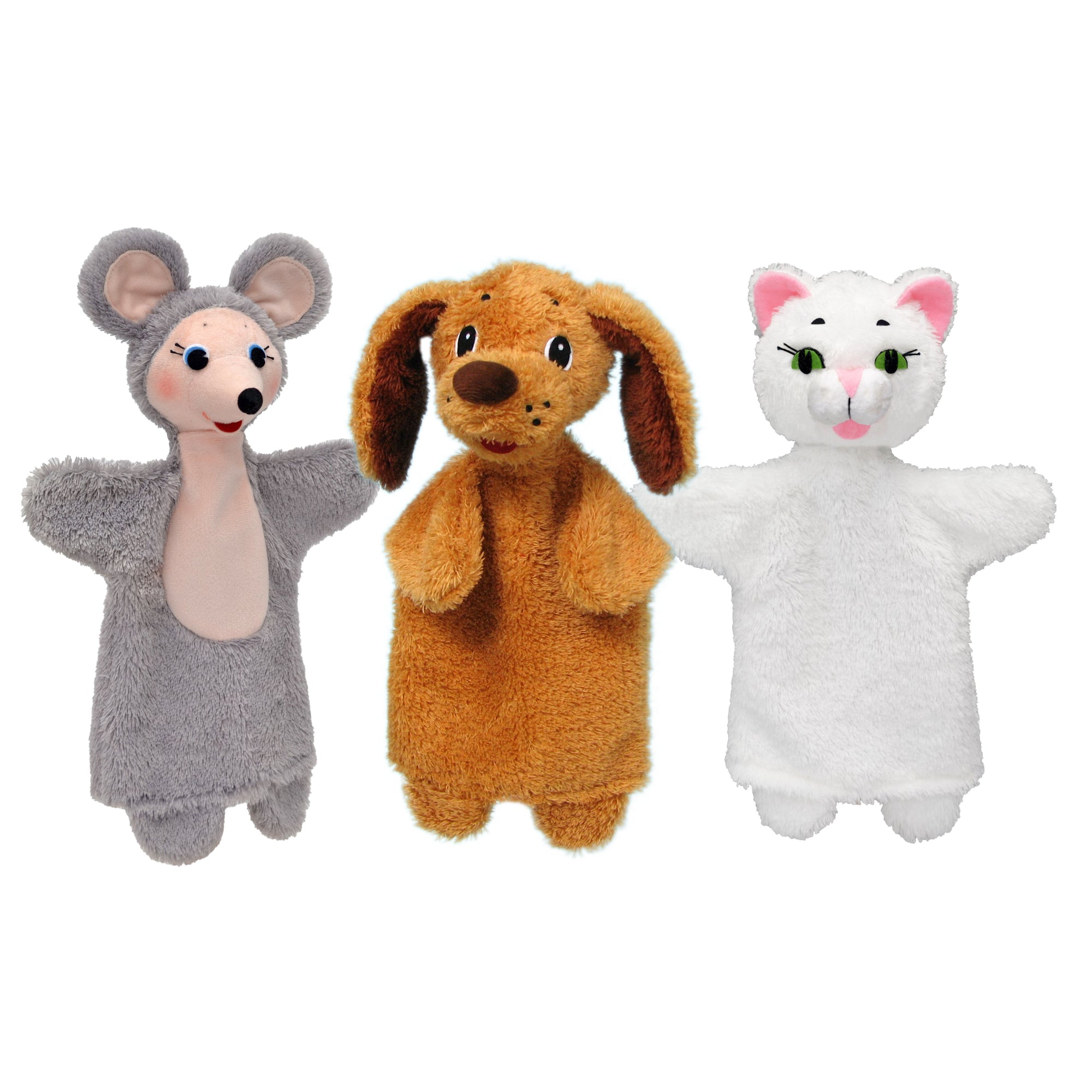 3er Set Handpuppen Maus Hund und Katze 18,5 cm, 24703P