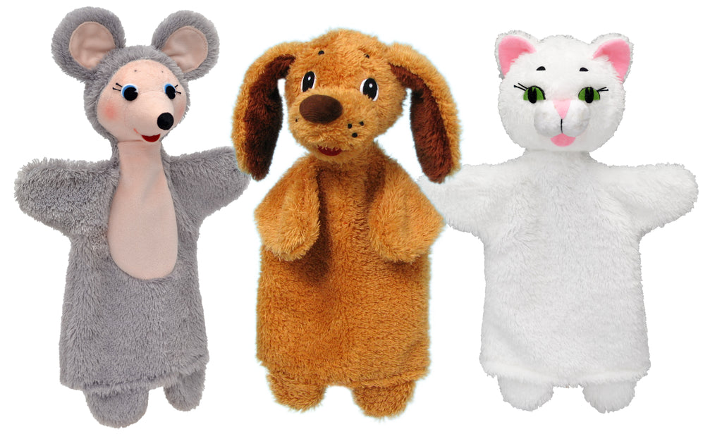 Set of Hand Puppets Cat, Dog & Mouse 18,5 cm, Multicolour Set of Hand Puppets - Pintado & Lacado