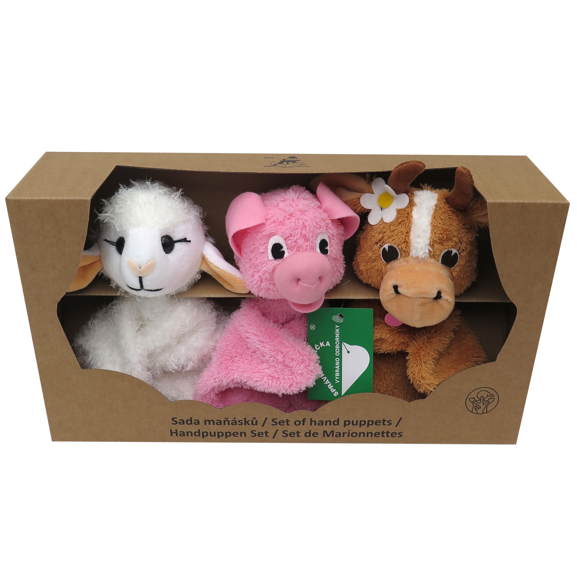 3er Set Handpuppen Schaf Kuh Schwein 18,5 cm, 24706B