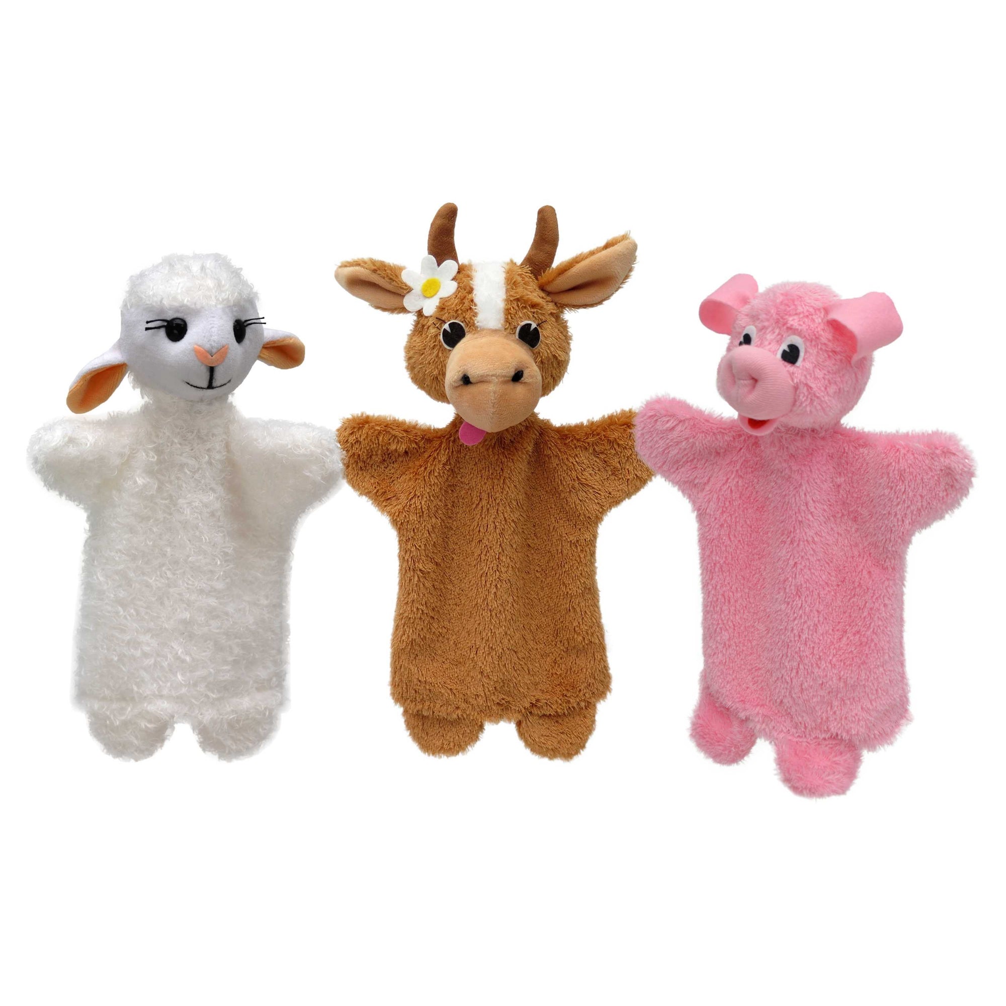 3er Set Handpuppen Schaf Kuh Schwein 18,5 cm, 24706B