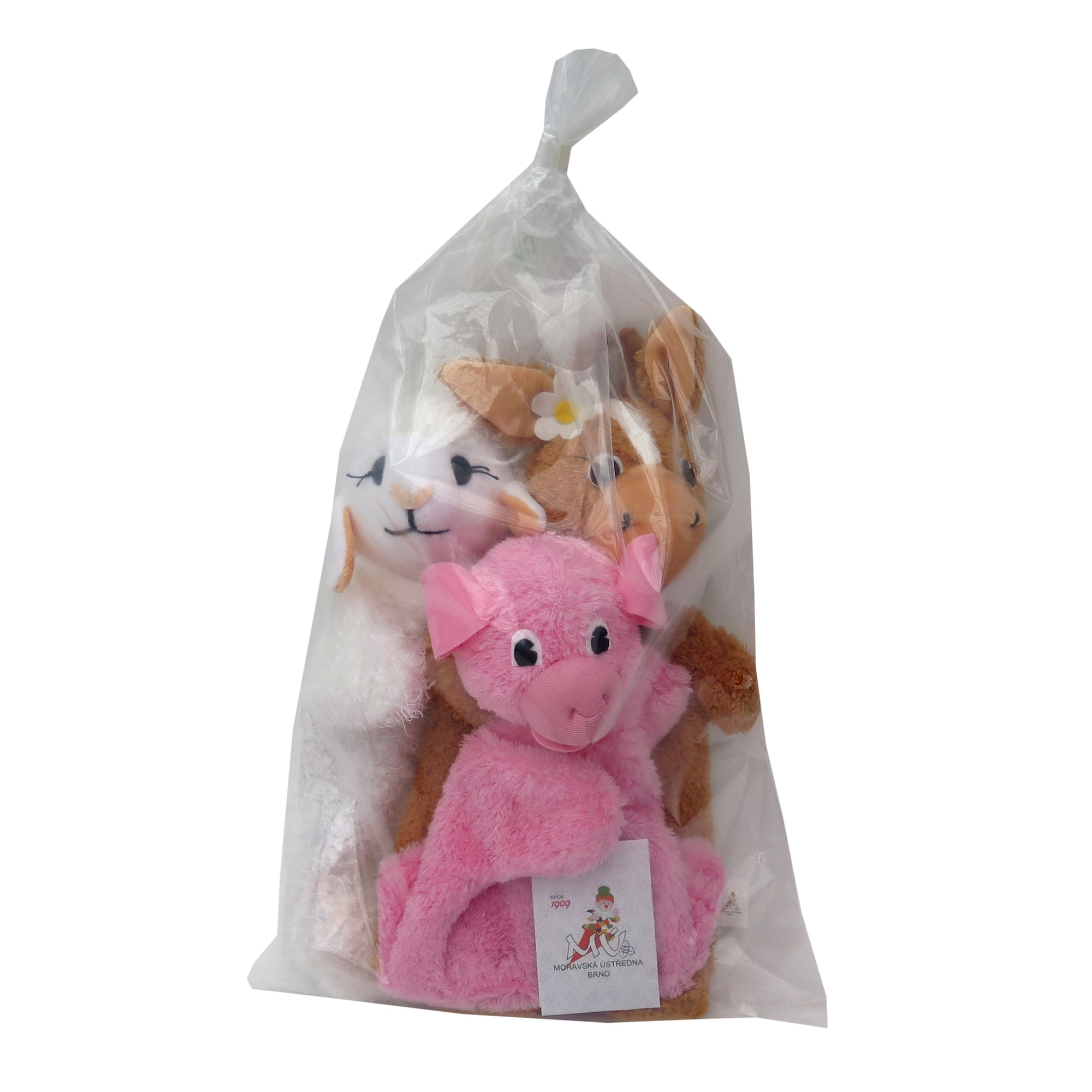3er Set Handpuppen Schaf Kuh Schwein 18,5 cm, 24706S