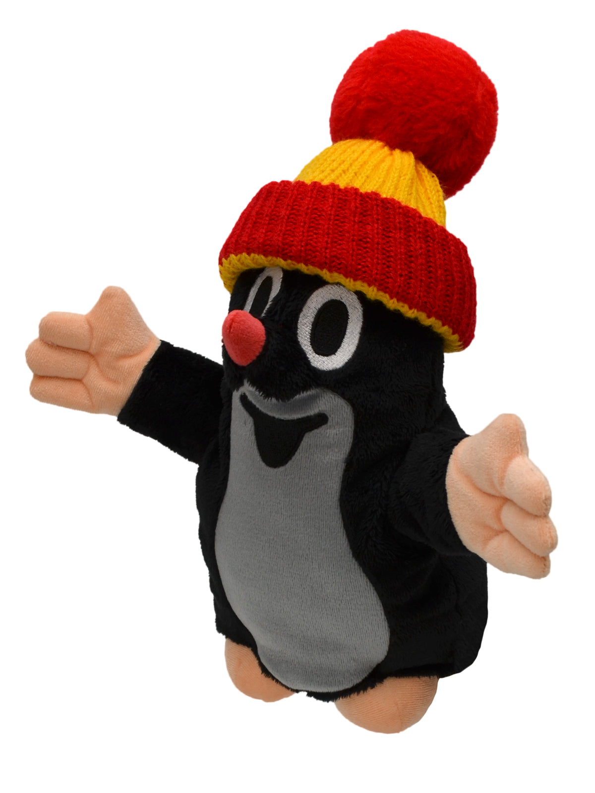 Hand Puppet The Little Mole with Red Beanie 28 cm, Black / Red Hand Puppet - Pintado & Lacado