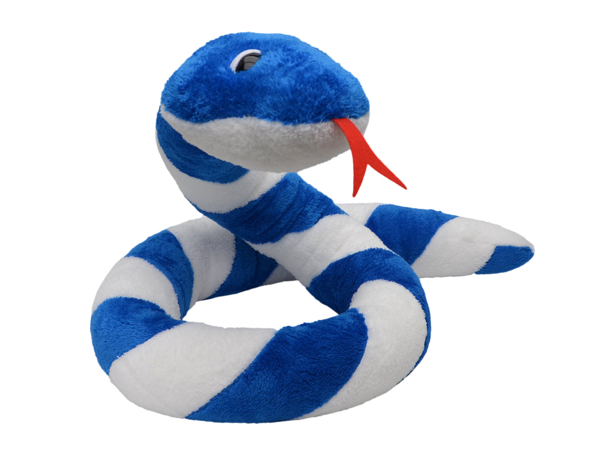 Stuffed Animal Snake 10 cm, White / Blue Stuffed Animal - Pintado & Lacado