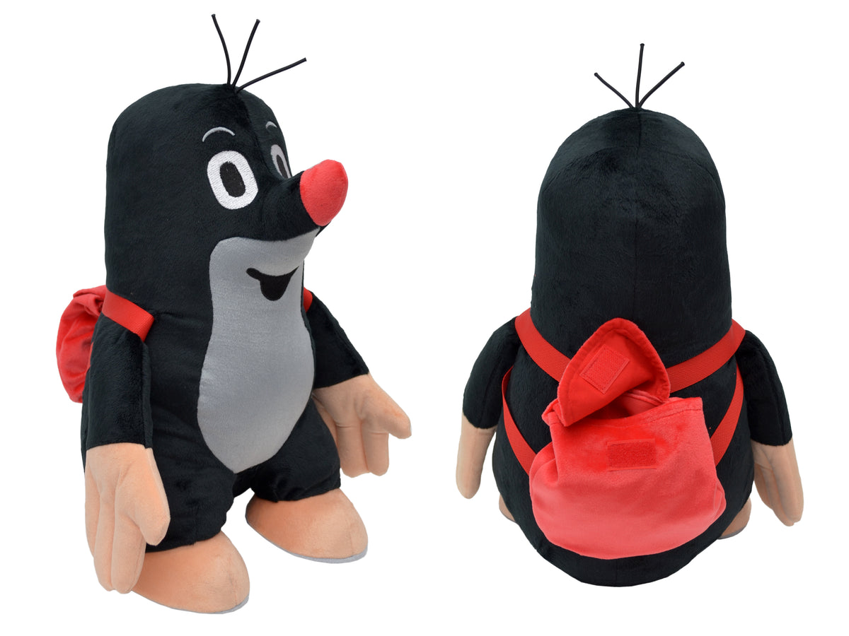 Stuffed Animal The Little Mole with Backpack 35 cm, Black / Red Stuffed Animal - Pintado & Lacado