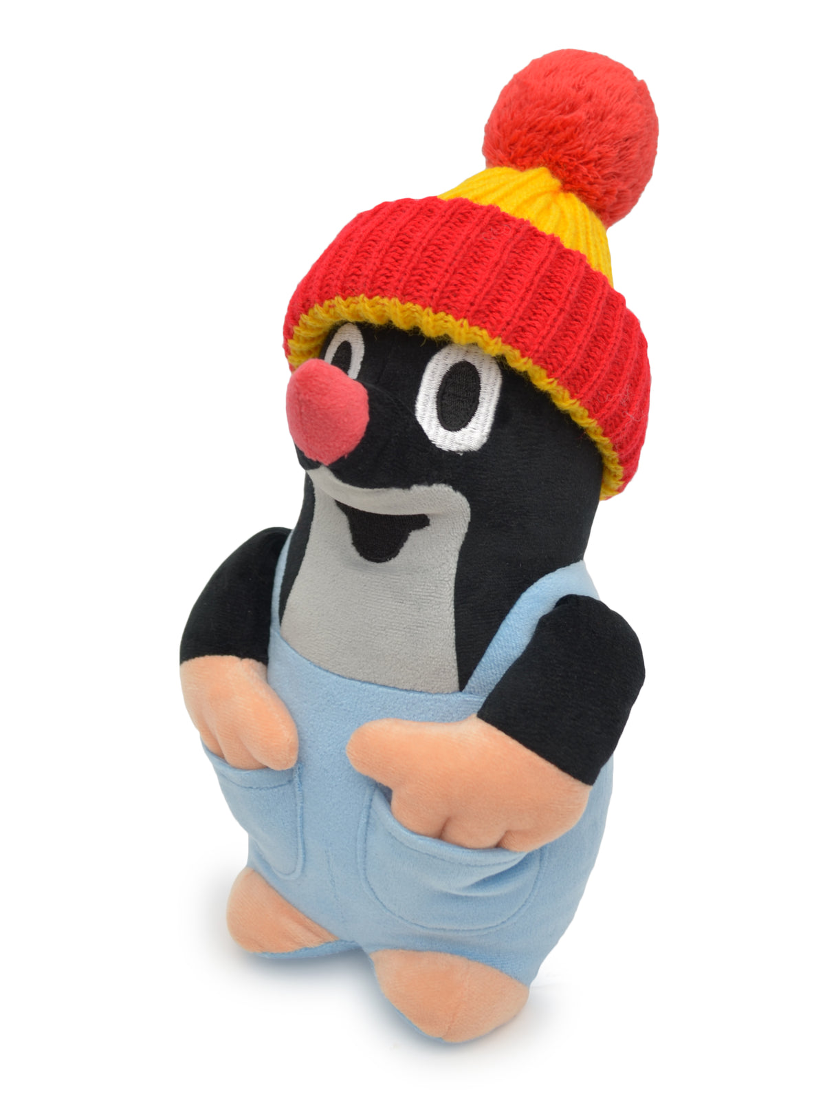Stuffed Animal The Little Mole with Pants and Red Beanie 28 cm, Black / Red Stuffed Animal - Pintado & Lacado