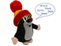 Stuffed Animal The Little Mole with Red Beanie Speaking 20 cm, Black / Red Stuffed Animal - Pintado & Lacado