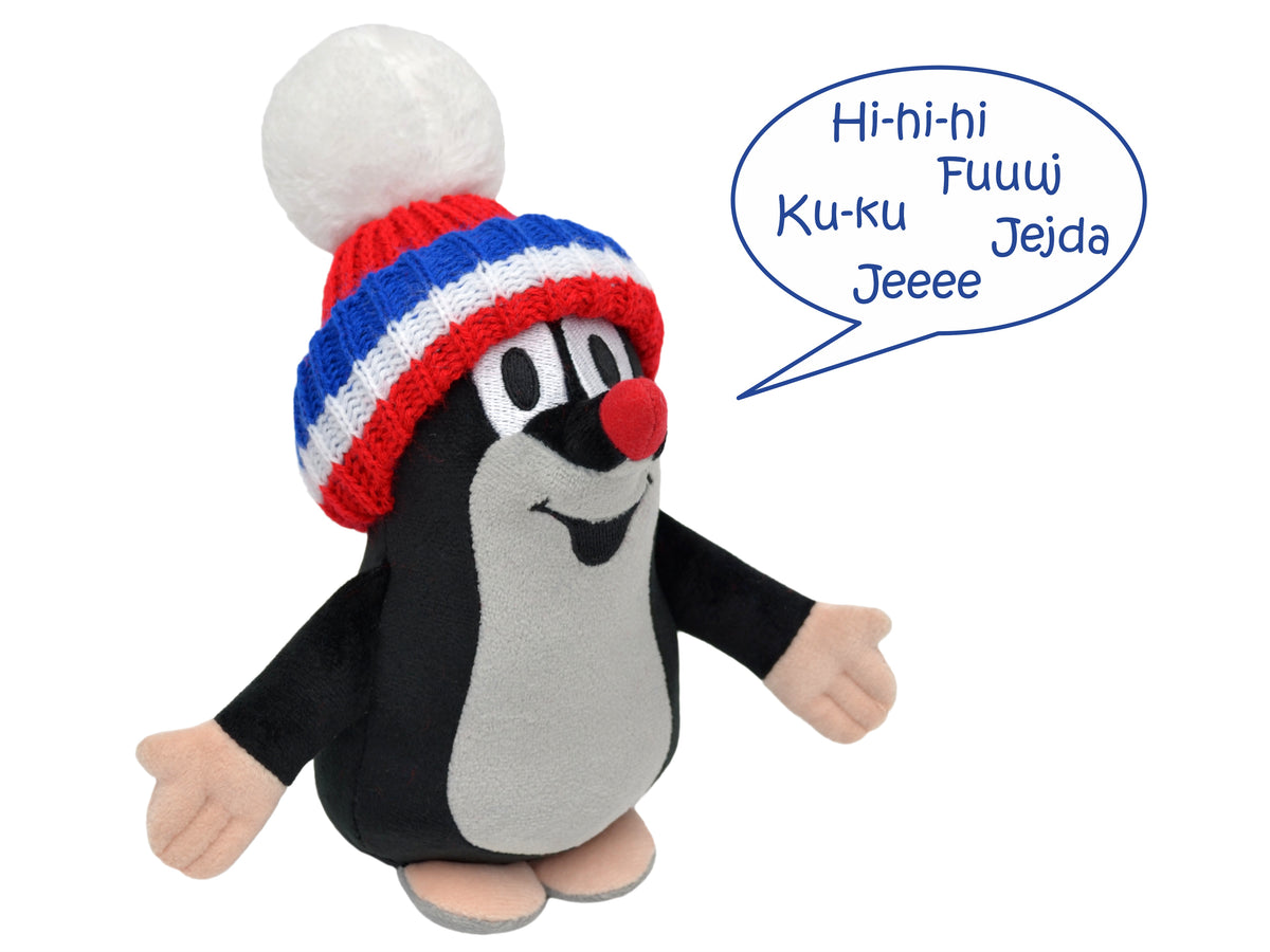 Stuffed Animal The Little Mole with Red/Blue Beanie Speaking 20 cm, Multicolour Stuffed Animal - Pintado & Lacado