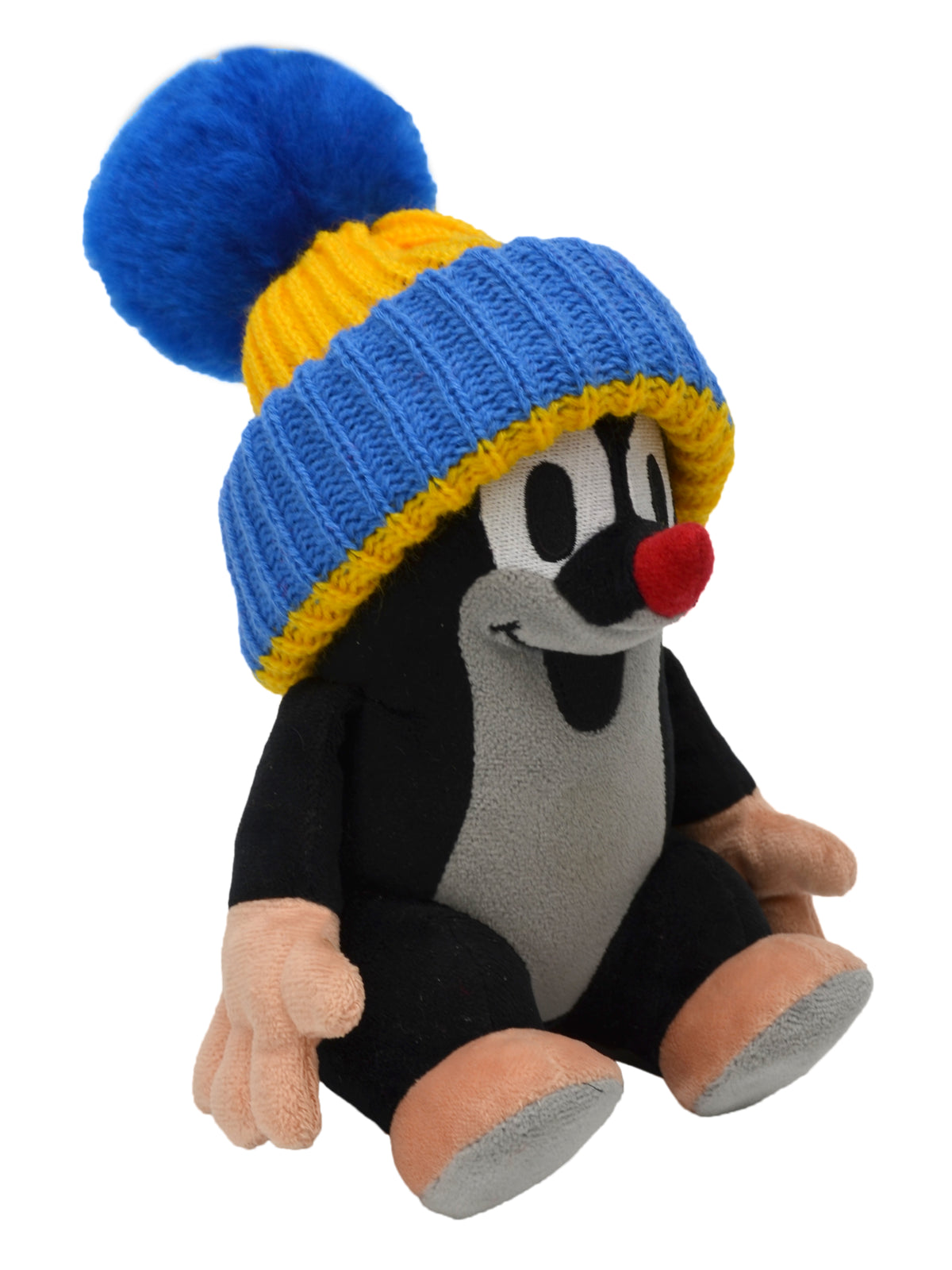 Stuffed Animal The Little Mole with Blue Beanie Sitting 20 cm, Black / Blue Stuffed Animal - Pintado & Lacado
