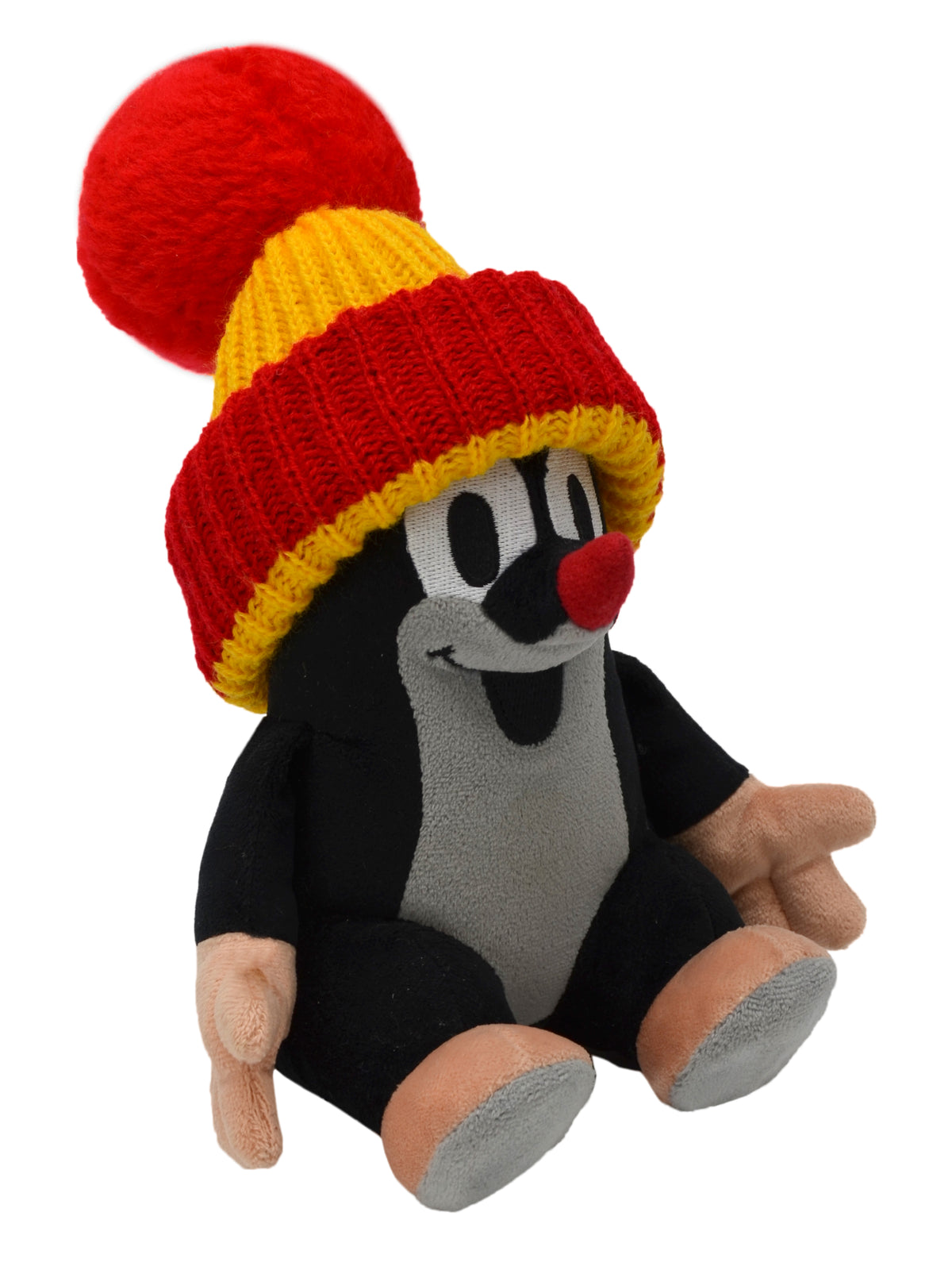 Stuffed Animal The Little Mole with Red Beanie Sitting 20 cm, Black / Red Stuffed Animal - Pintado & Lacado