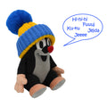 Stuffed Animal The Little Mole with Blue Beanie Speaking 20 cm, Black / Blue Stuffed Animal - Pintado & Lacado