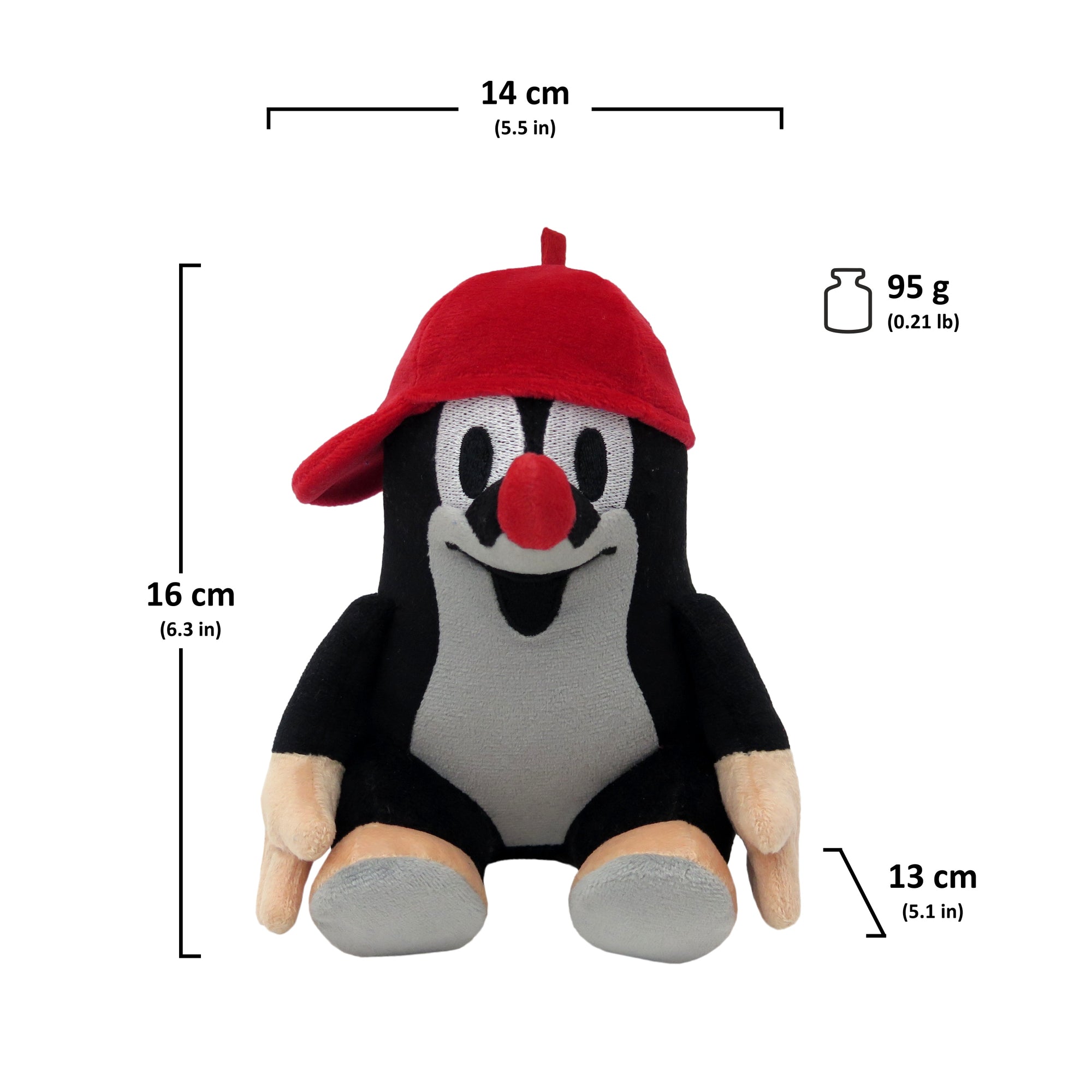 Kuscheltier Der kleine Maulwurf mit roter Baseballkappe sitzt 16 cm, 48920F