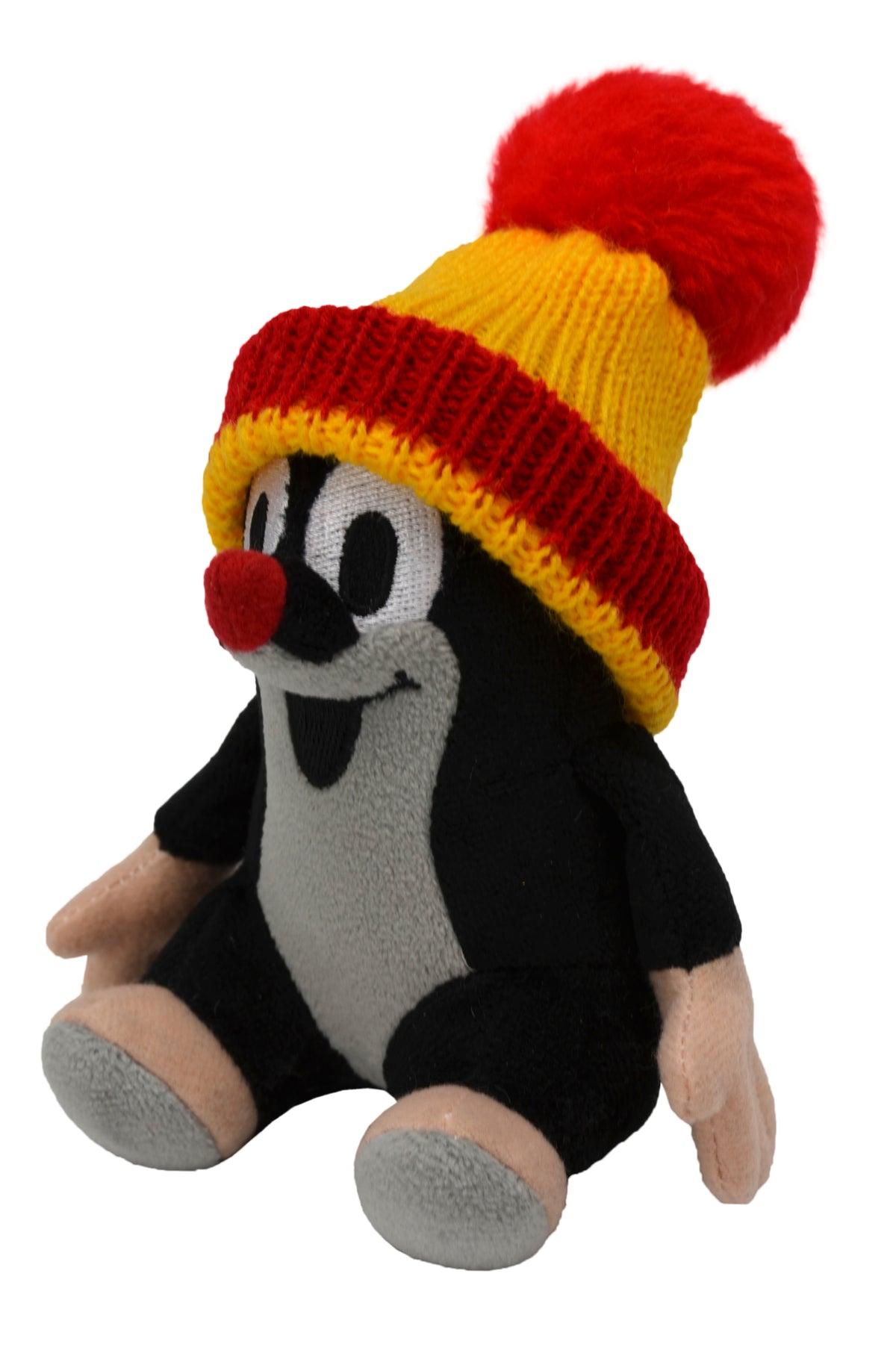 Stuffed Animal The Little Mole with Red Beanie Sitting 14 cm, Black / Red Stuffed Animal - Pintado & Lacado