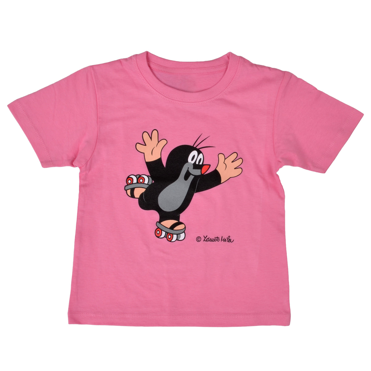 Kids T-Shirt with Short Sleeve The Little Mole and Skating 118-128, Pink Kids T-Shirt with Short Sleeve - Pintado & Lacado