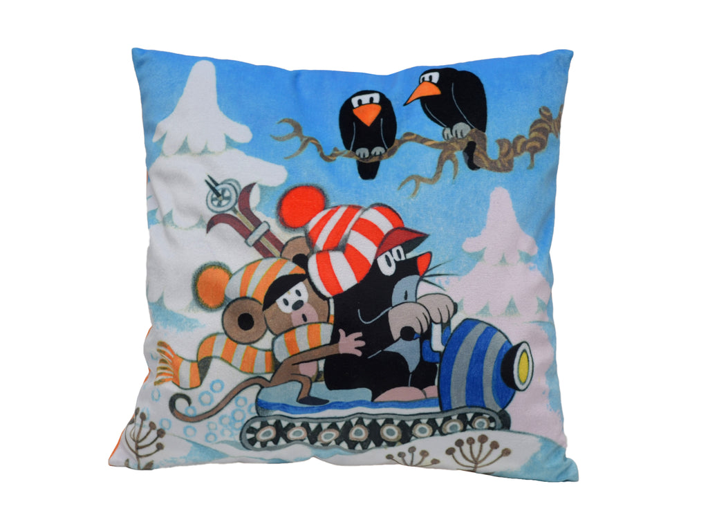 Cushion The Little Mole and Snowmobile 30x30, Multicolour Cushion - Pintado & Lacado