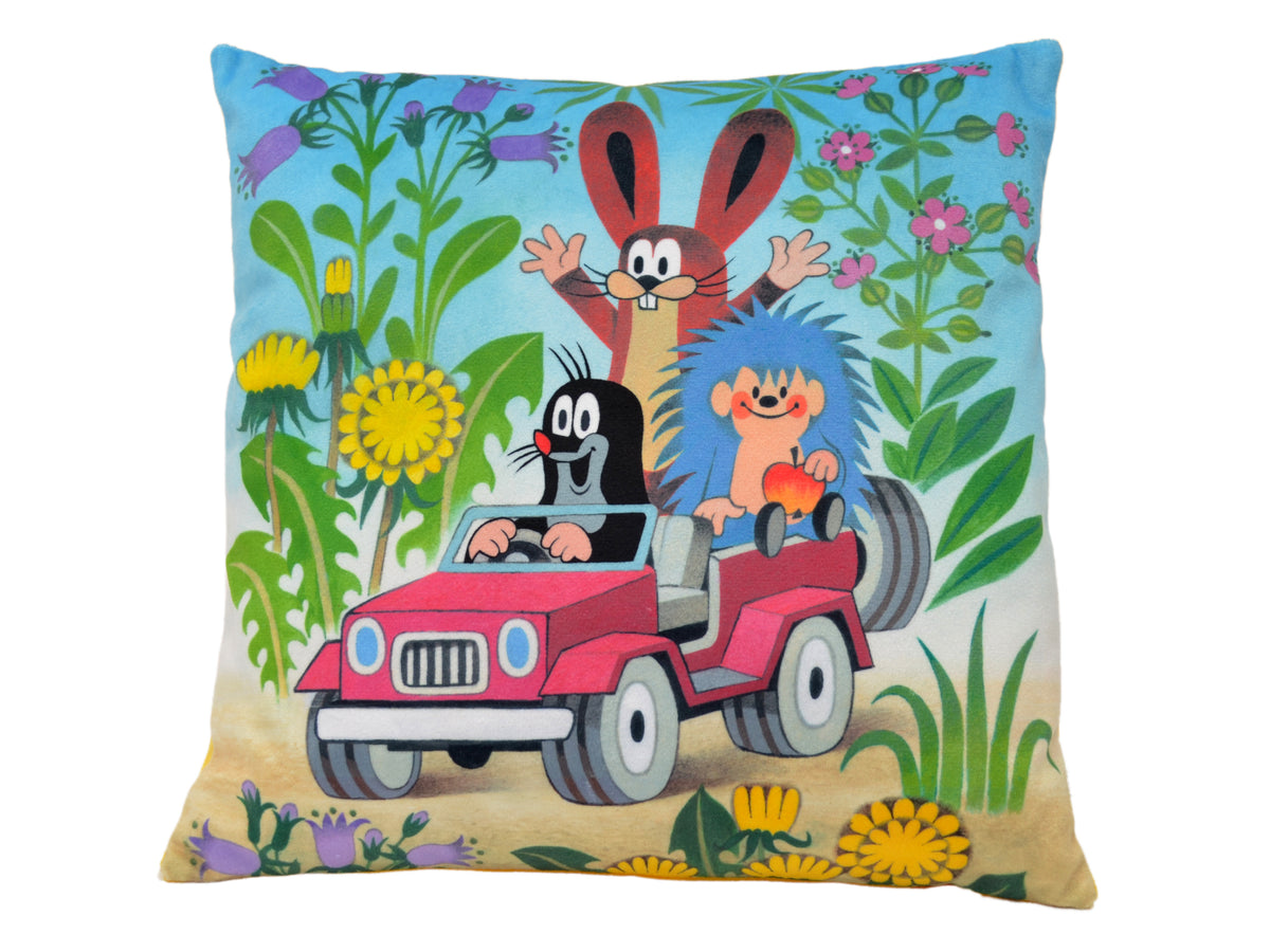 Cushion The Little Mole and Jeep 30x30, Multicolour Cushion - Pintado & Lacado