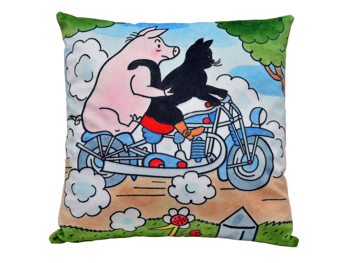 Cushion Puss in Boots and Motorbike 30x30, Multicolour Cushion - Pintado & Lacado