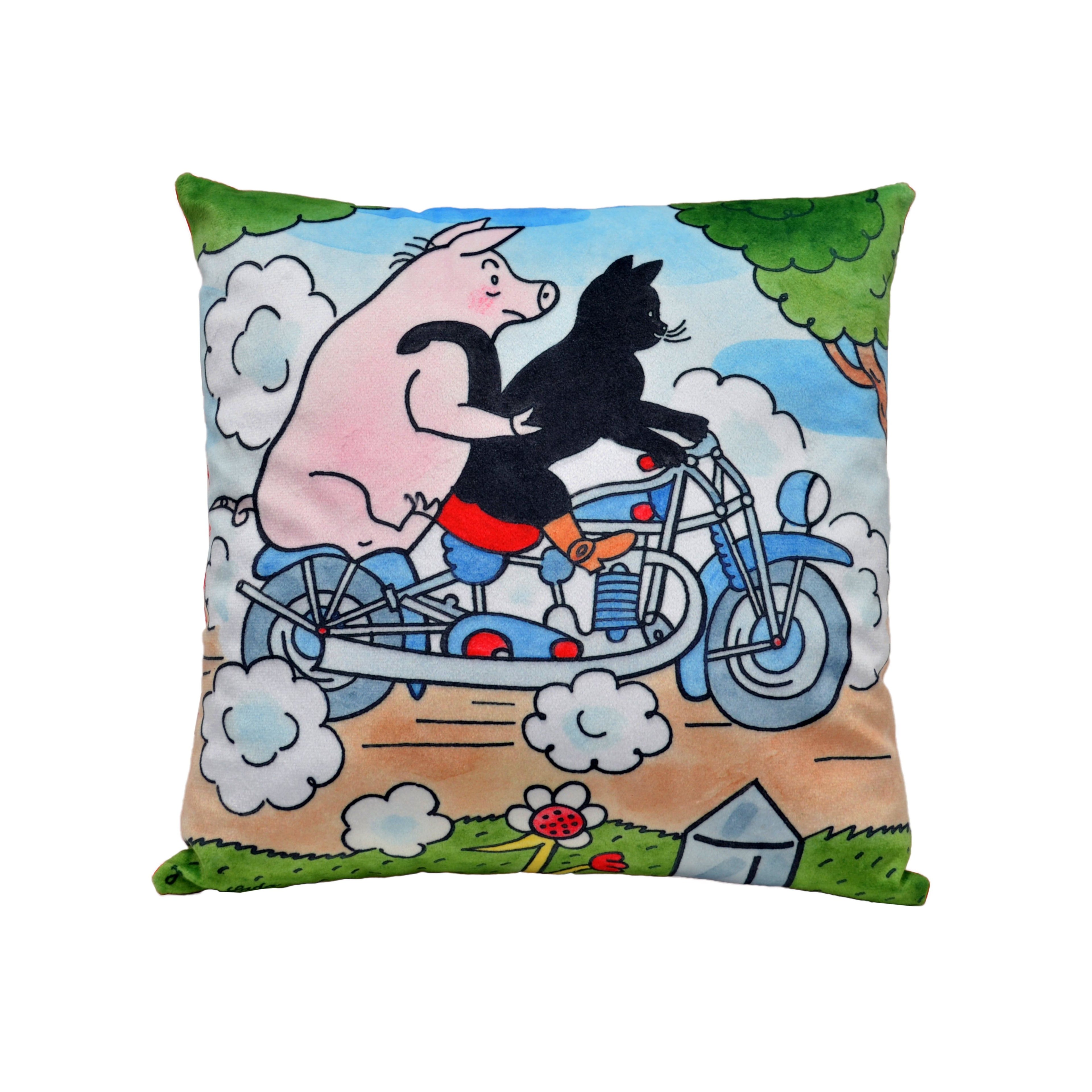 Dekokissen Der Gestiefelte Kater und Motorrad 30x30 cm, 99957B