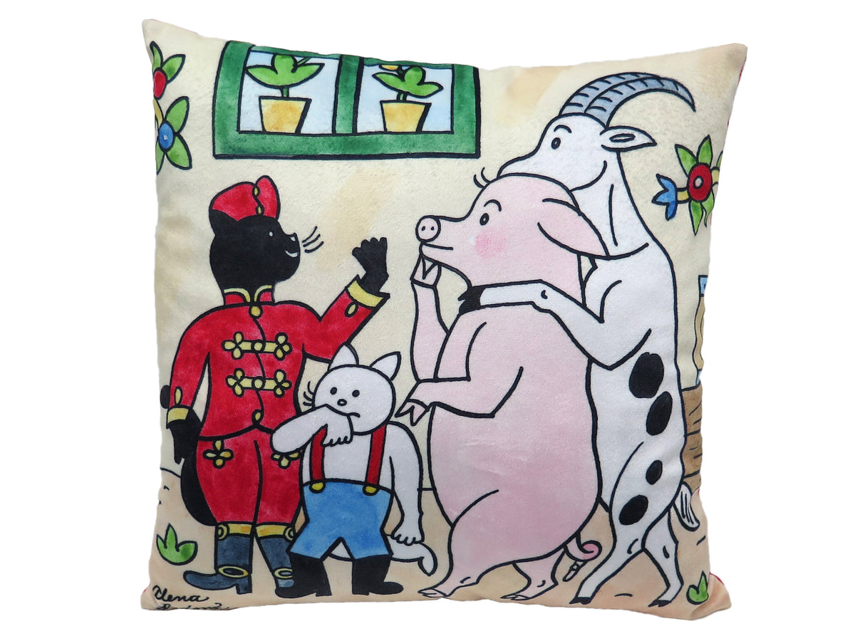 Cushion Puss in Boots and Circus 30x30, Multicolour Cushion - Pintado & Lacado