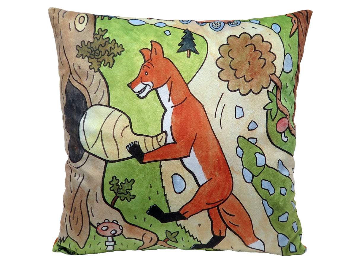 Cushion Fox and Ham 30x30, Multicolour Cushion - Pintado & Lacado