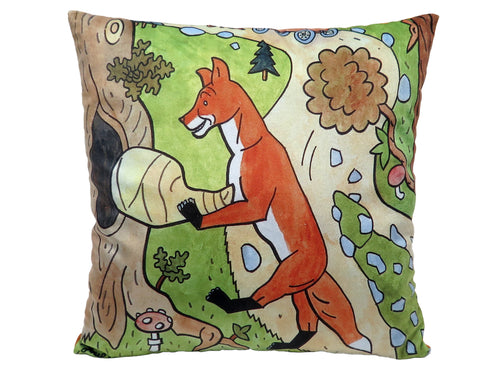 Cushion Fox and Ham 30x30, Multicolour Cushion - Pintado & Lacado
