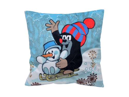 Cushion The Little Mole and Snowman 25x25, Multicolour Cushion - Pintado & Lacado