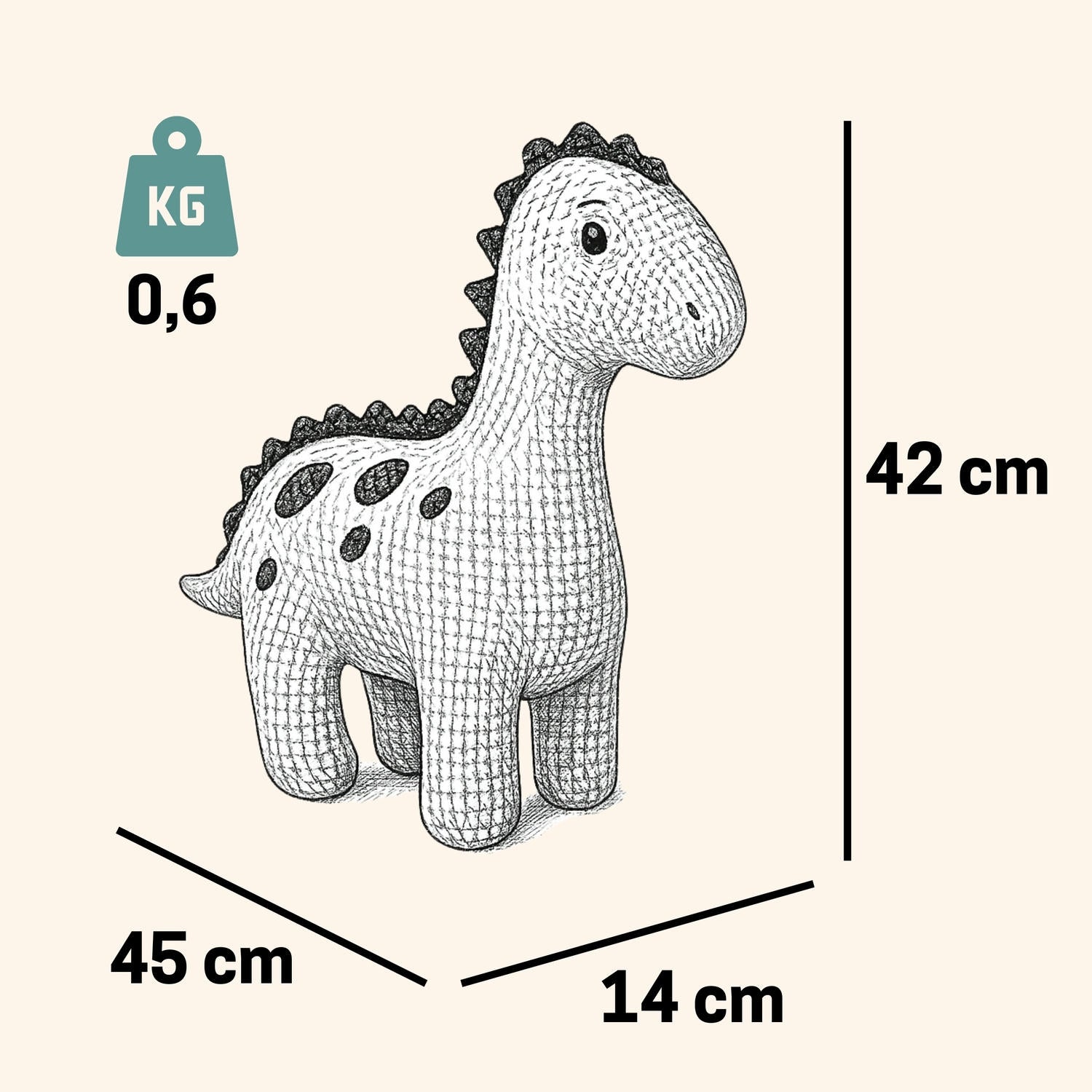 Kuscheltier Häkeltier Dinosaurier 45 cm Kuscheltier - Pintado & Lacado
